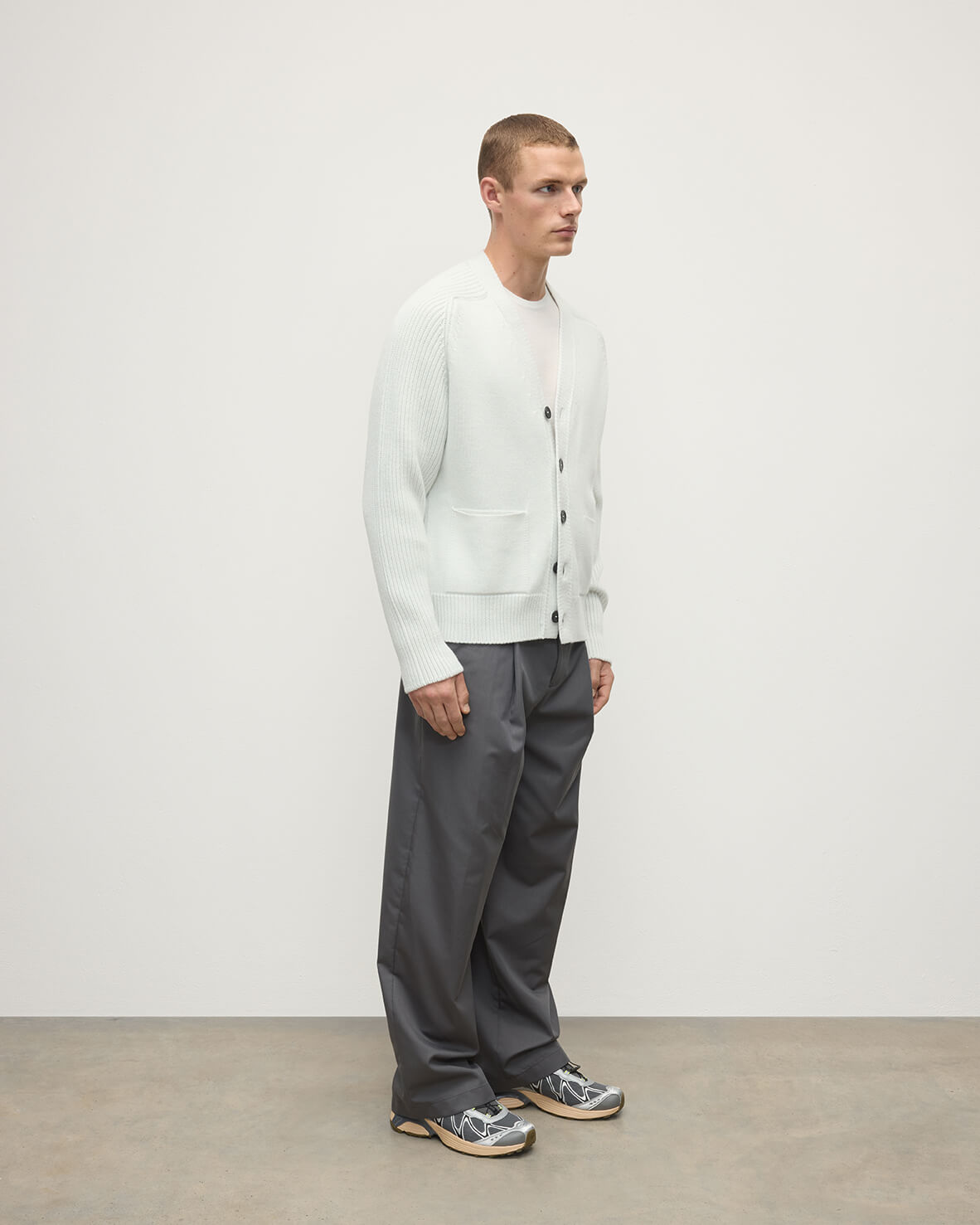 Ribbed Cashmere White Cardigan
