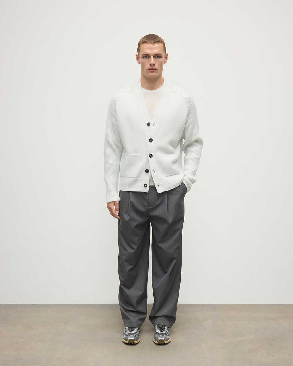 Ribbed Cashmere White Cardigan