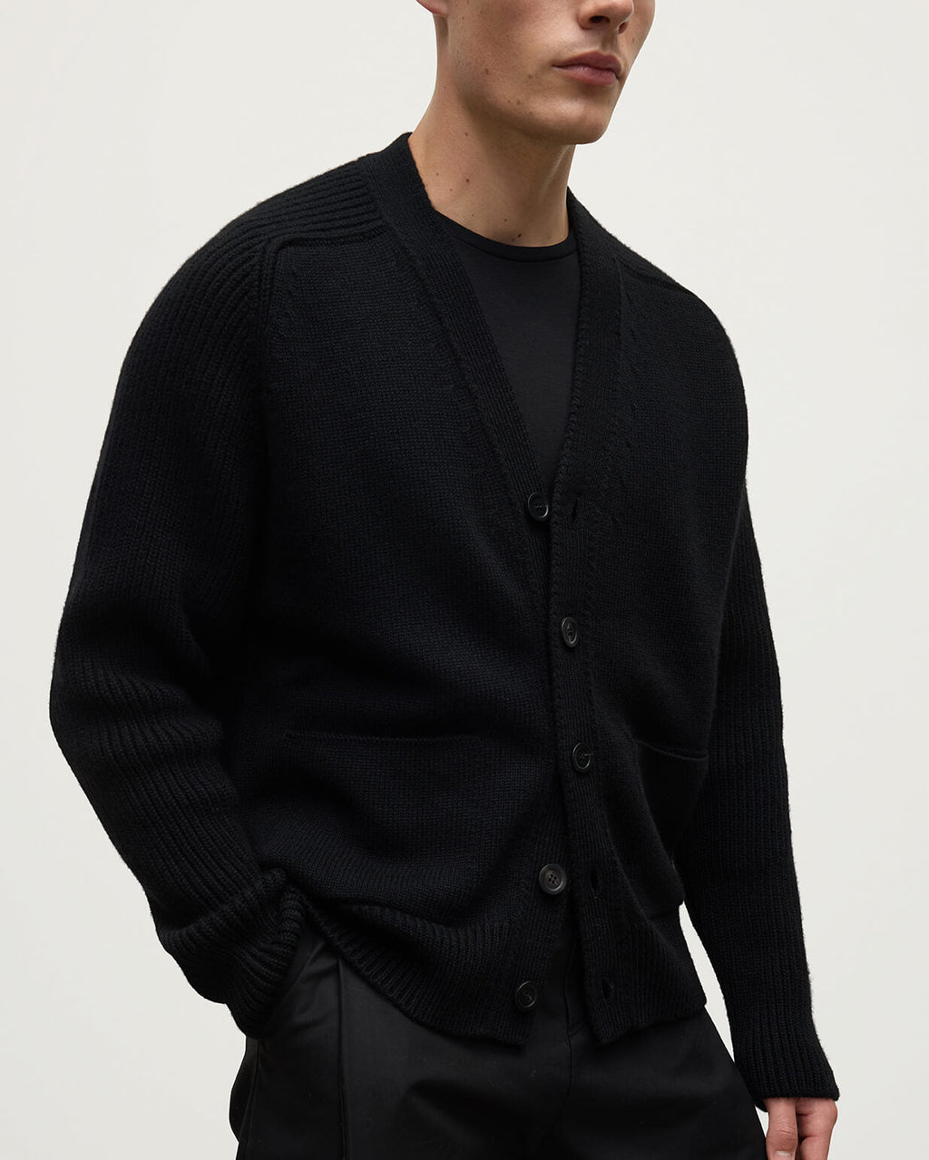 Ribbed Cashmere Black Cardigan