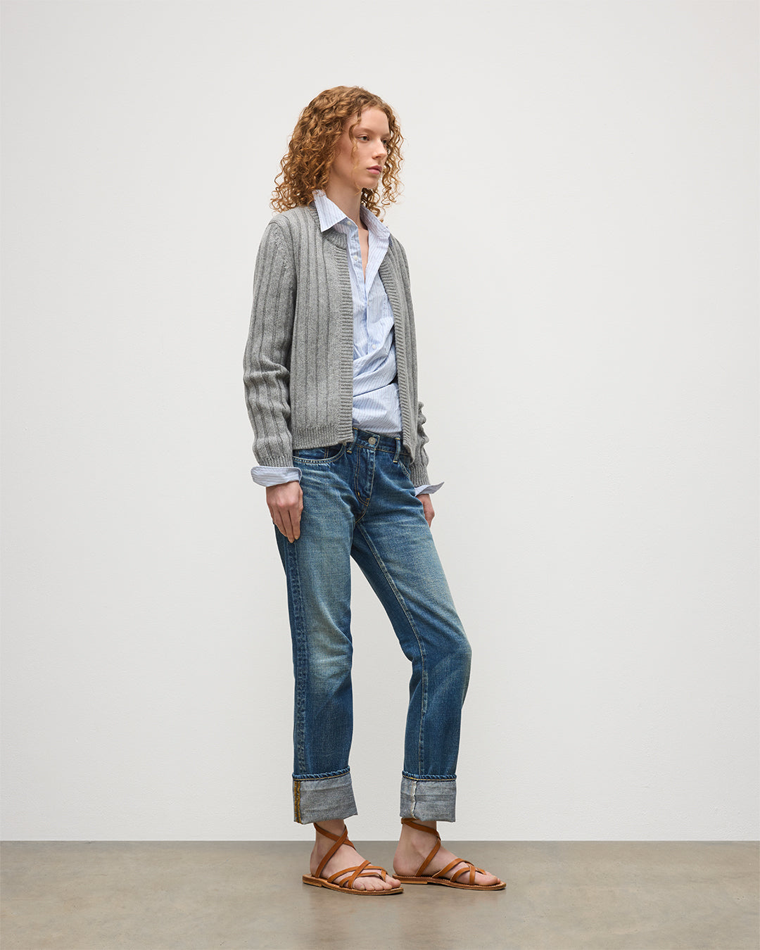 Lecht Grey Cashmere Crew Cardigan