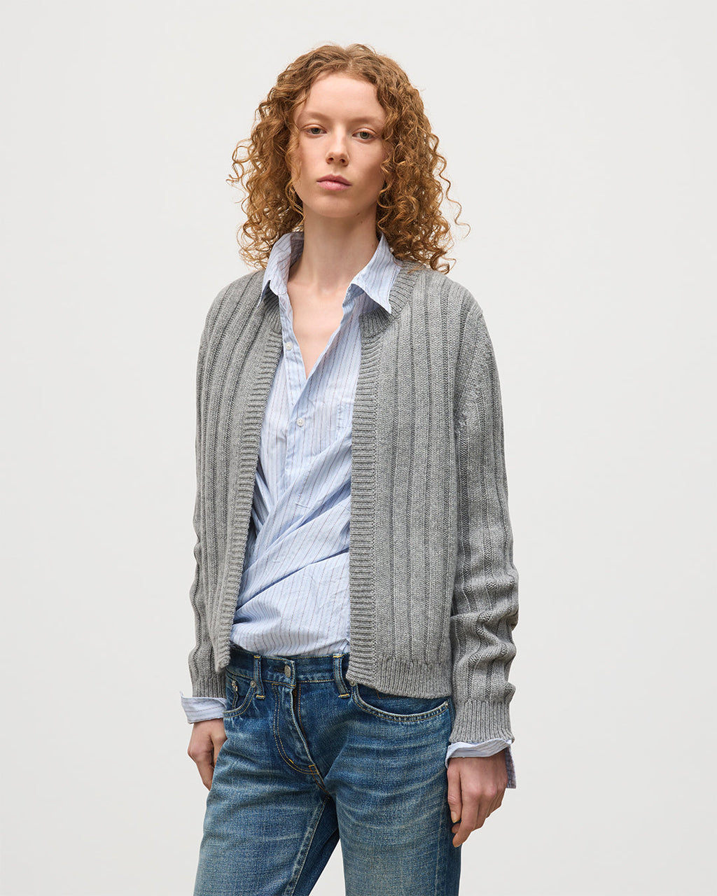Lecht Grey Cashmere Crew Cardigan