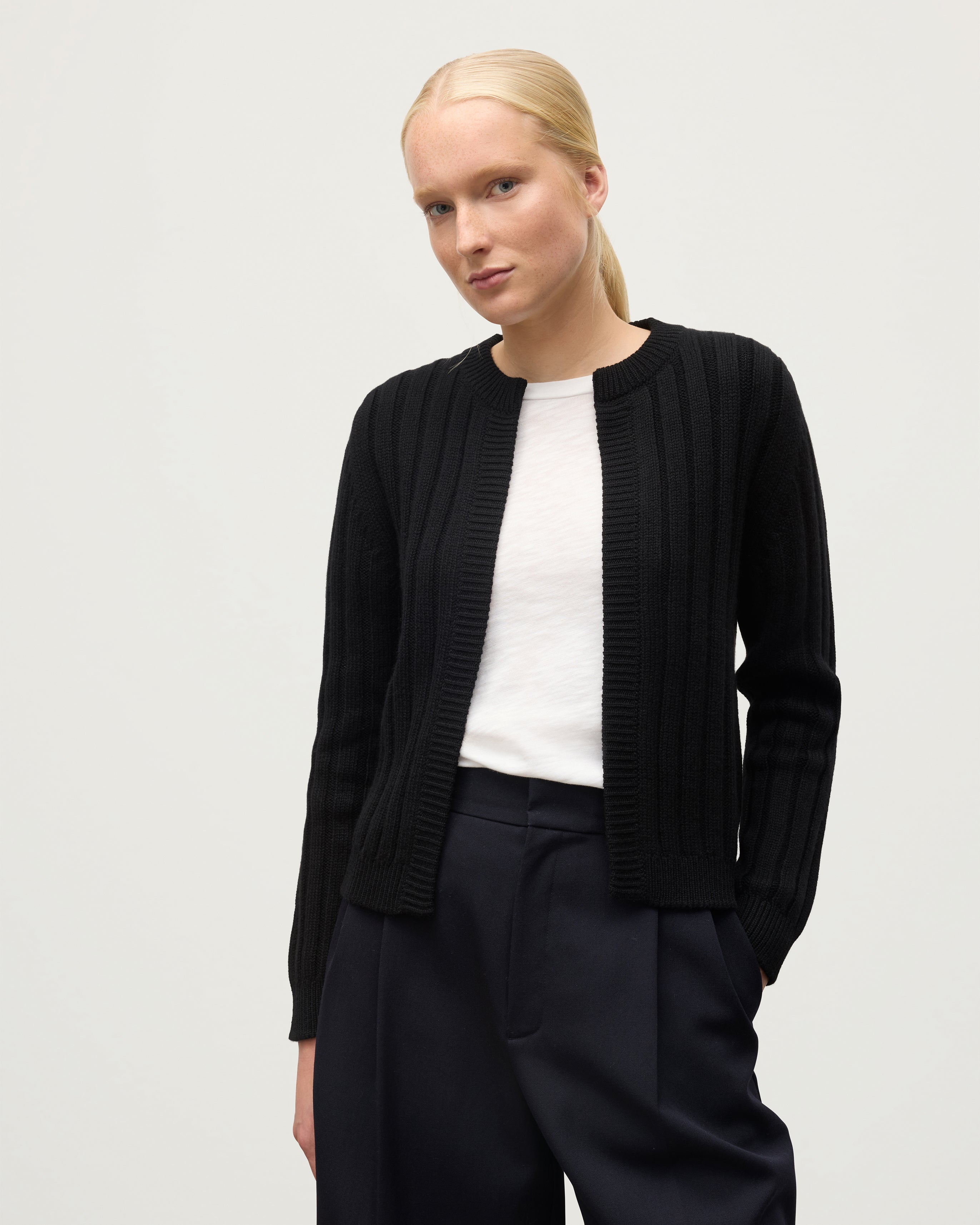 Lecht Black Cashmere Crew Cardigan
