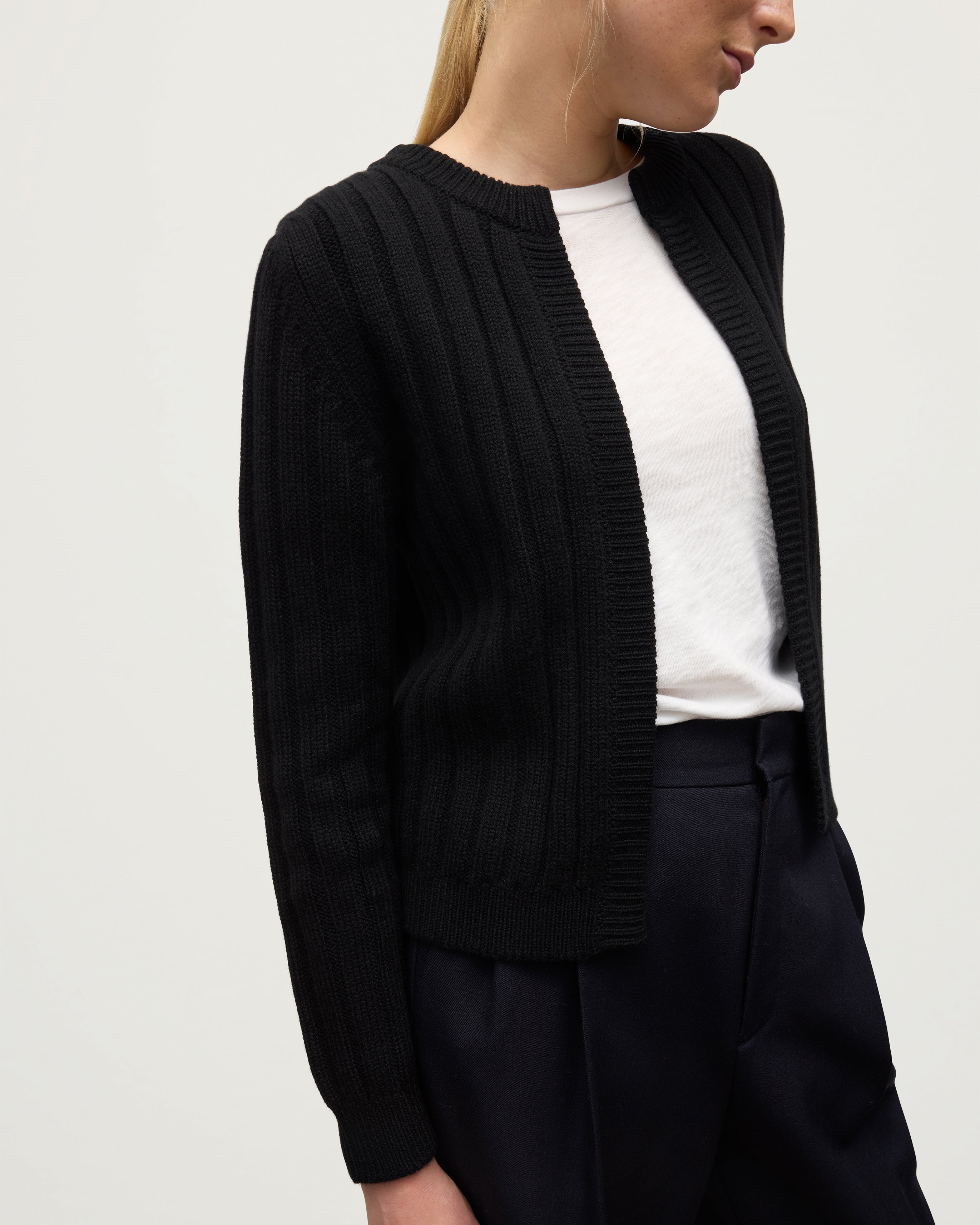 Lecht Black Cashmere Crew Cardigan