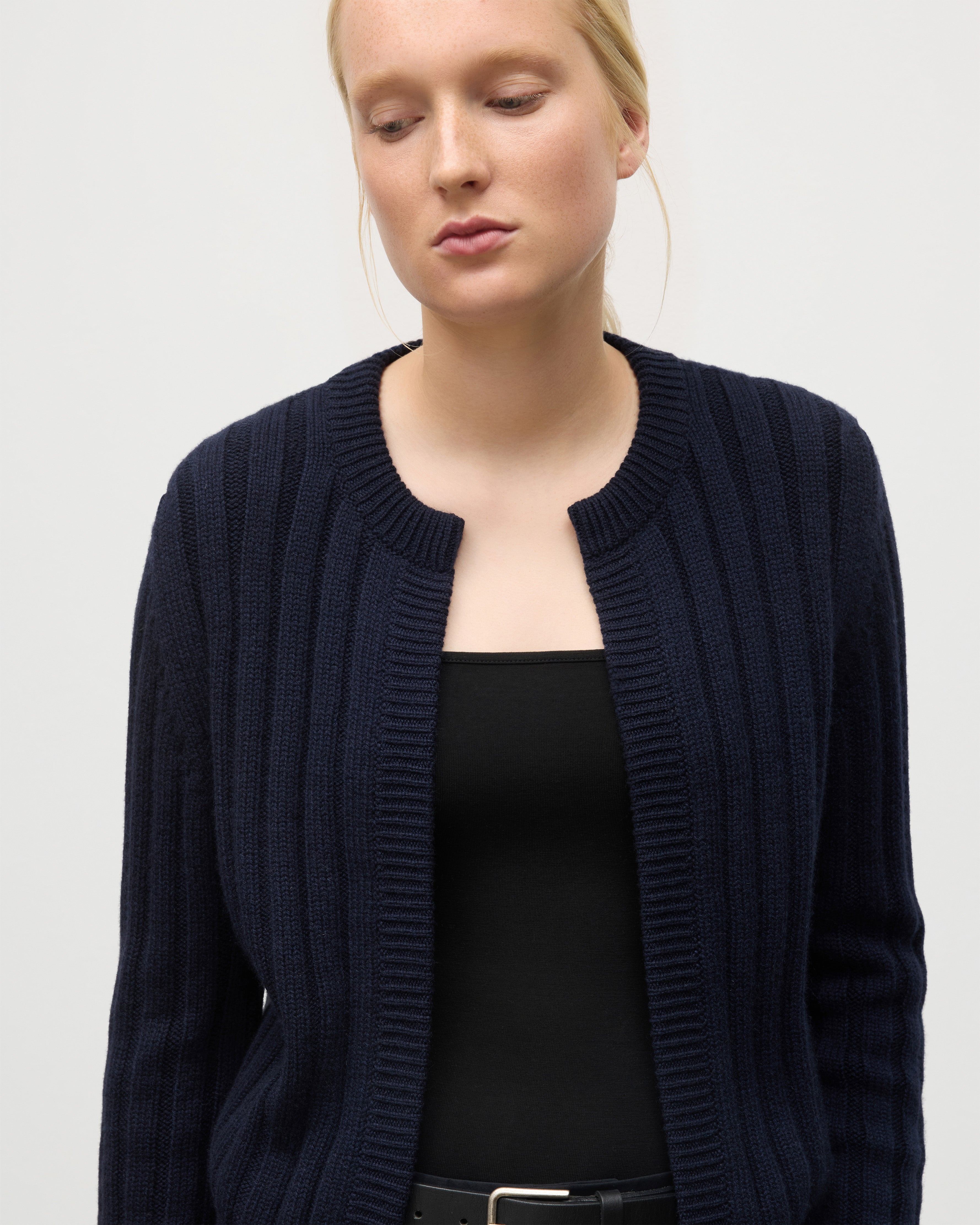 Lecht Dark Navy Cashmere Crew Cardigan