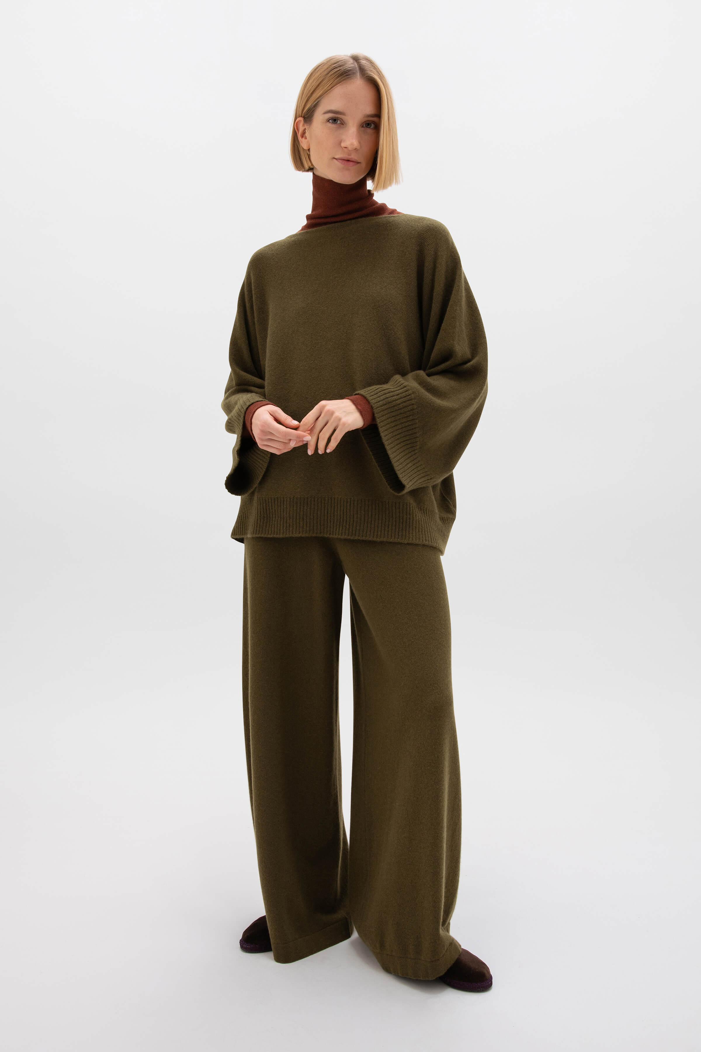 Cashmere Olive Green Cape Jumper