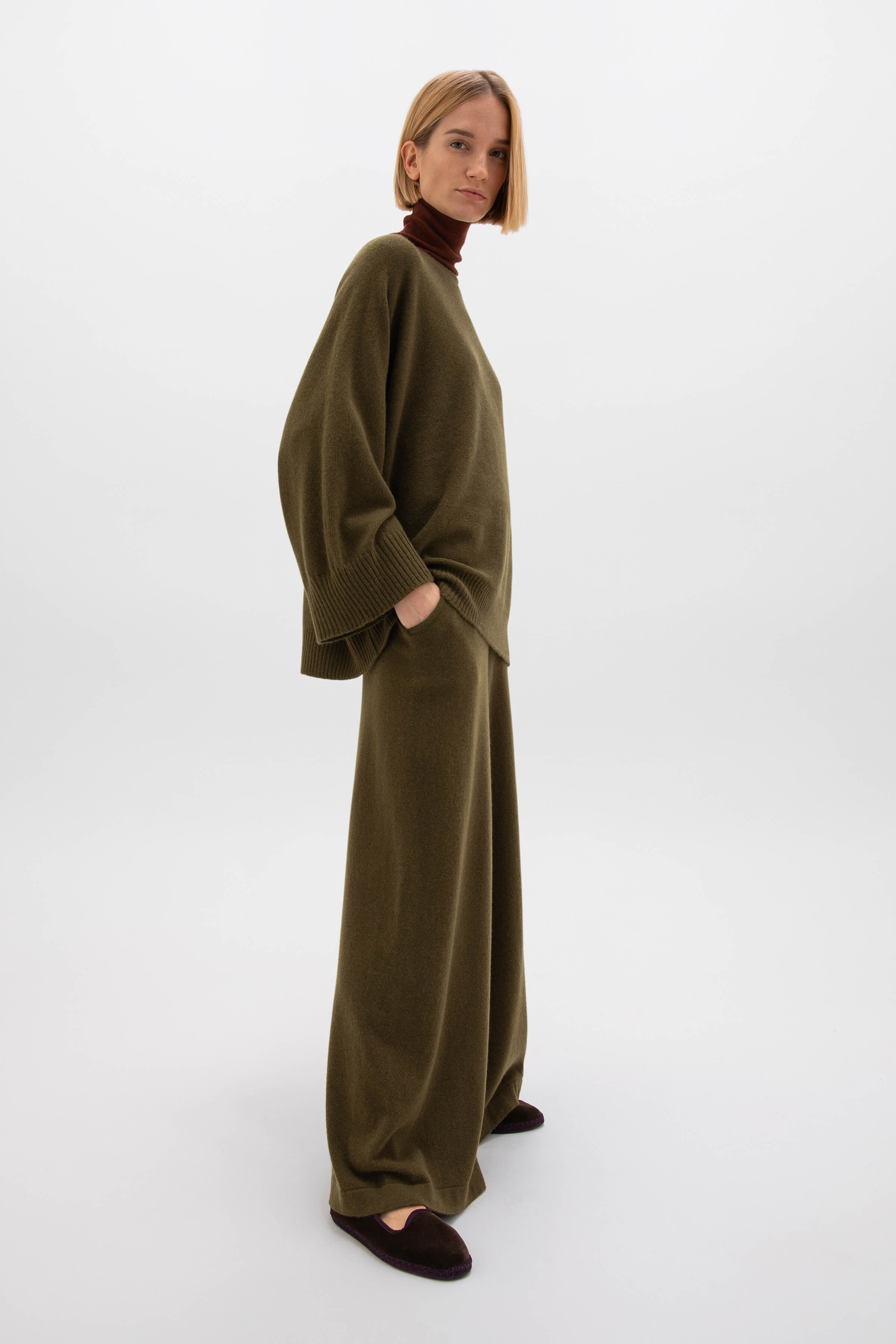 Cashmere Olive Green Cape Jumper