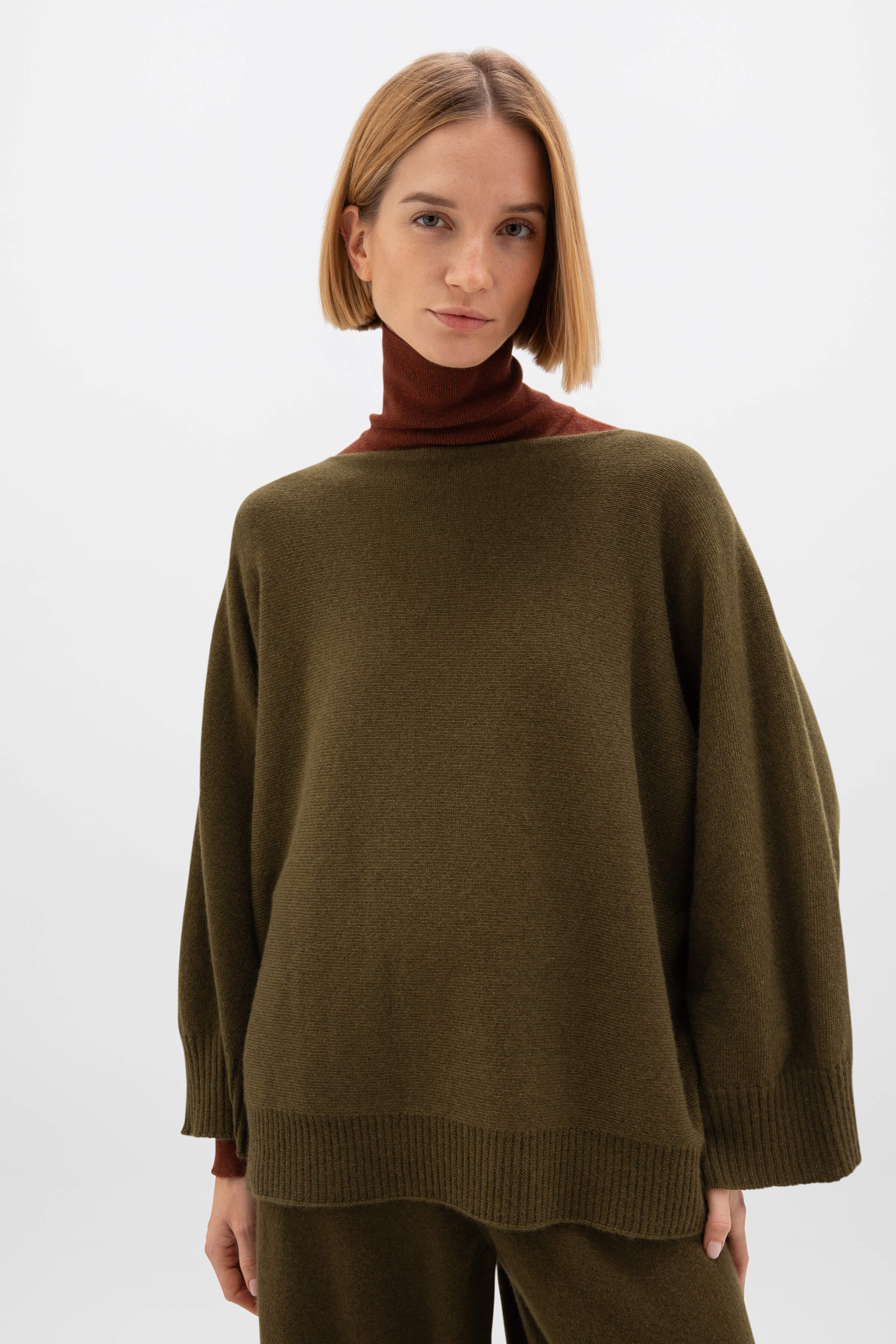 Cashmere Olive Green Cape Jumper
