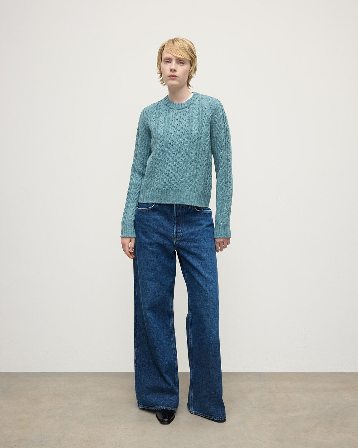 Aran Cable Green Cashmere Jumper