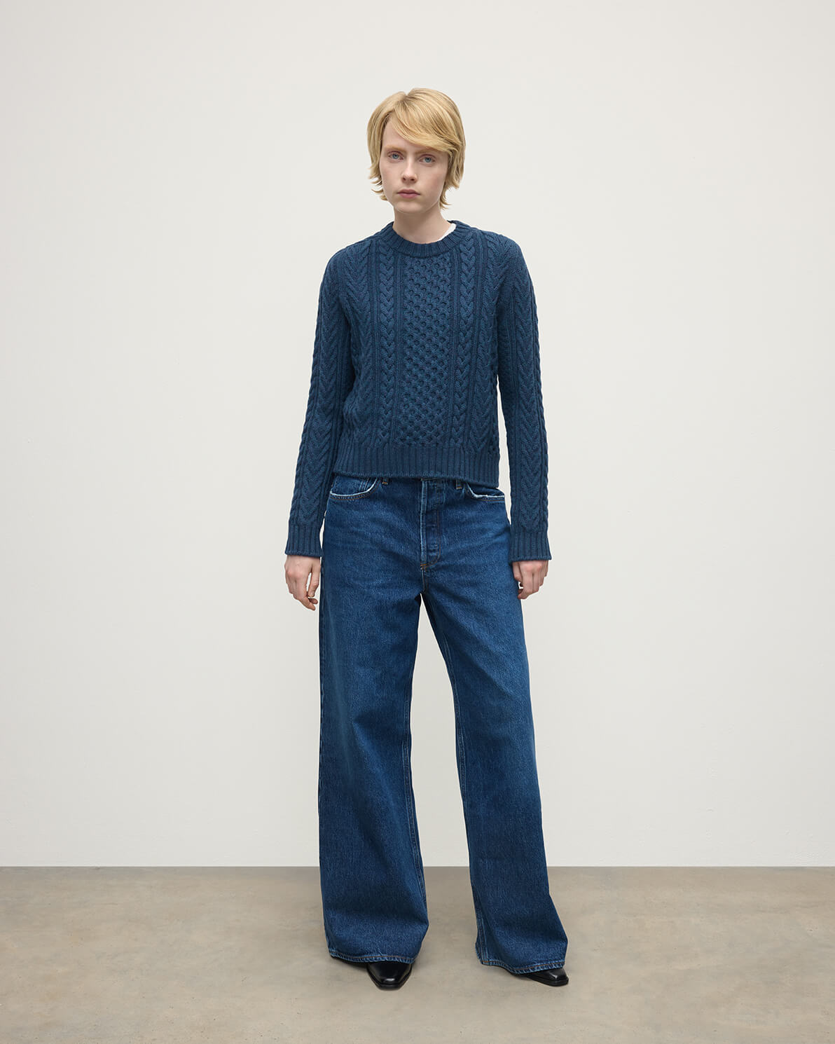 Aran Cable Navy Cashmere Jumper