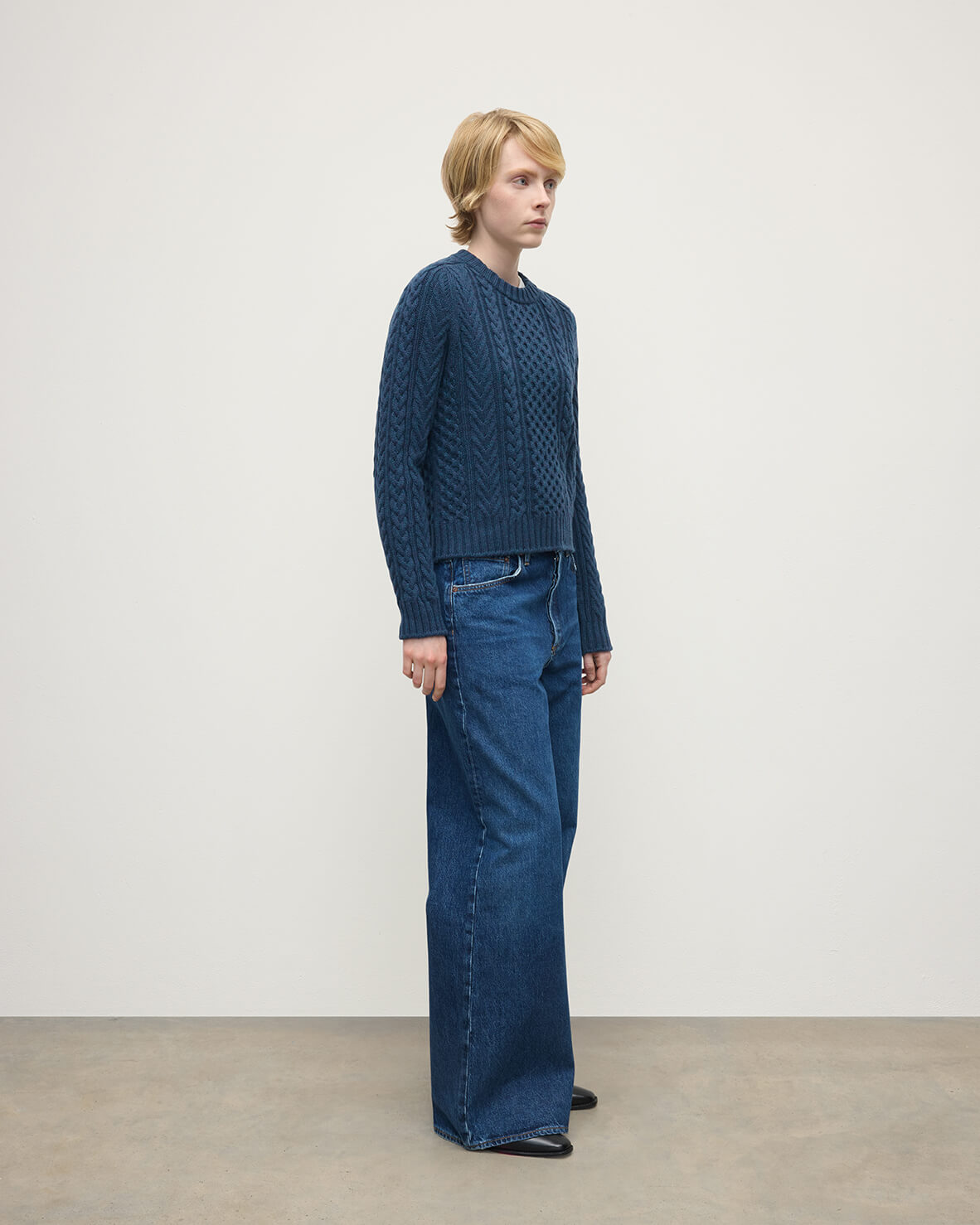 Aran Cable Navy Cashmere Jumper