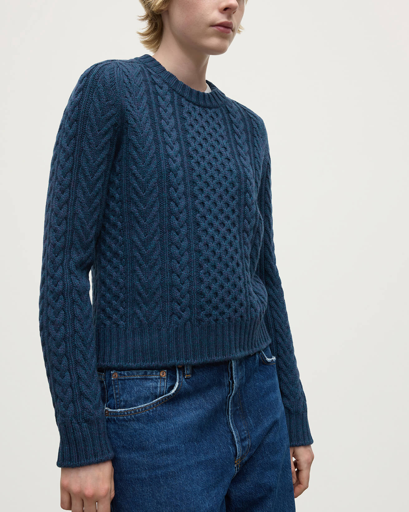 Aran Cable Navy Cashmere Jumper