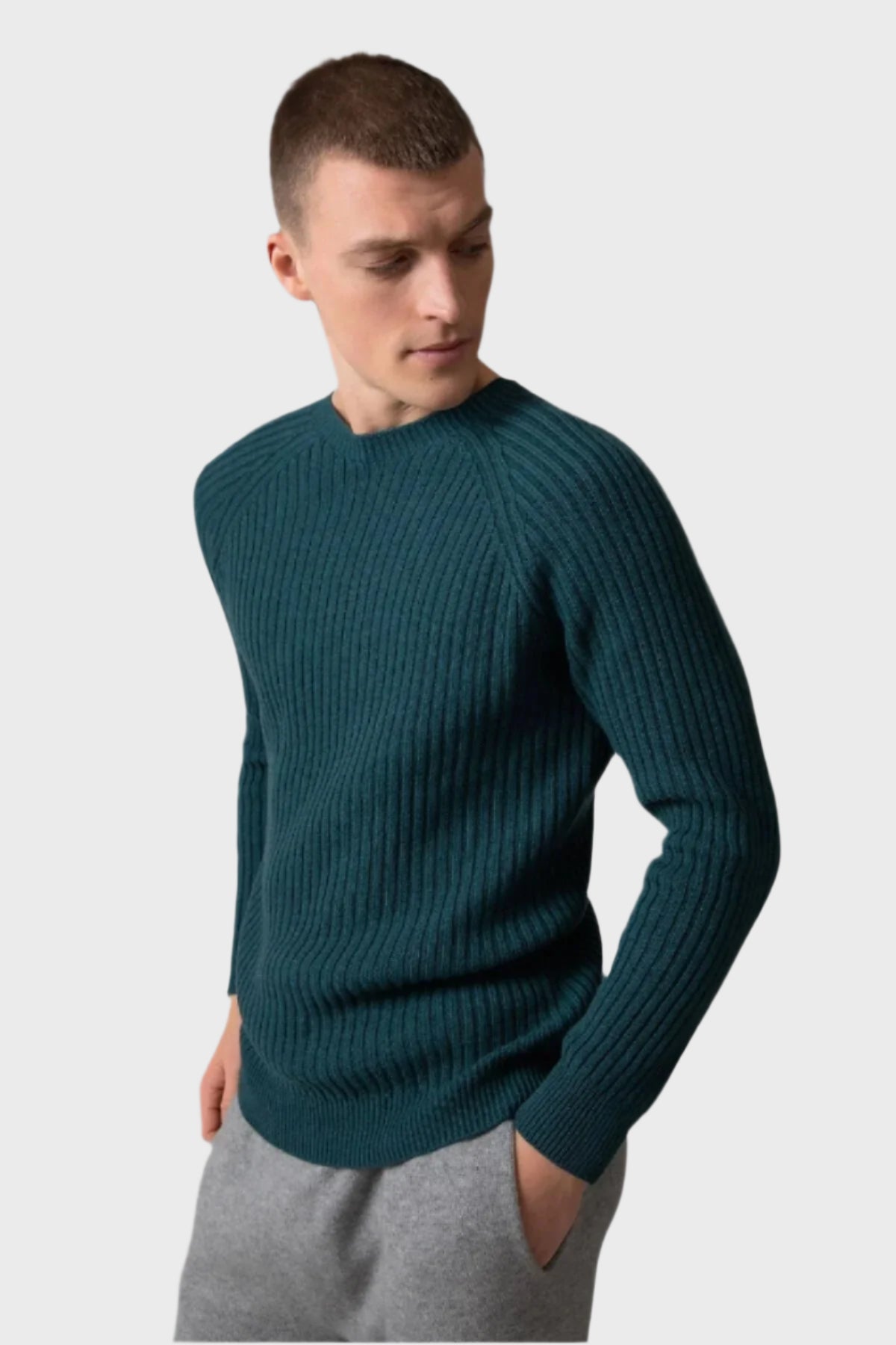 Integral Ribbed Green Cashmere Jumper