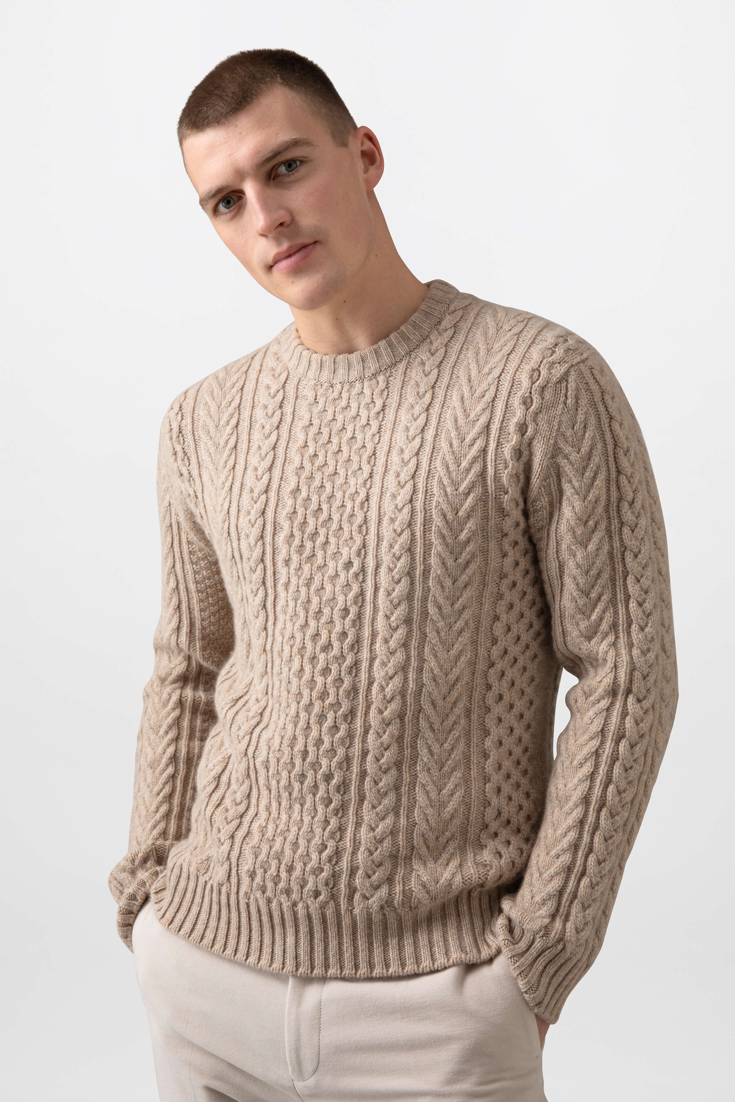 Aran Cable Cashmere Natural Jumper