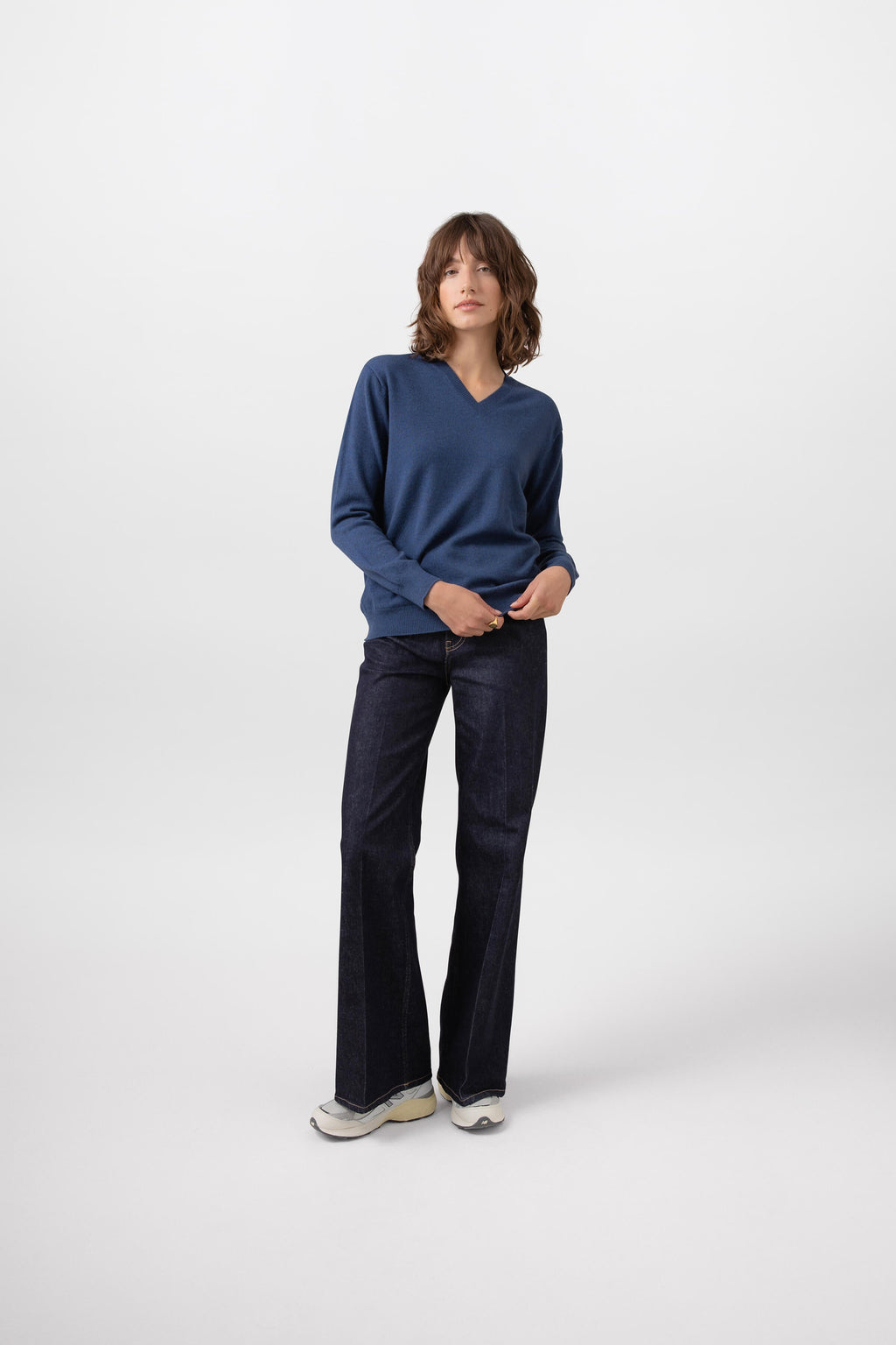 Women's Cashmere V Neck Mid Blue Jumper