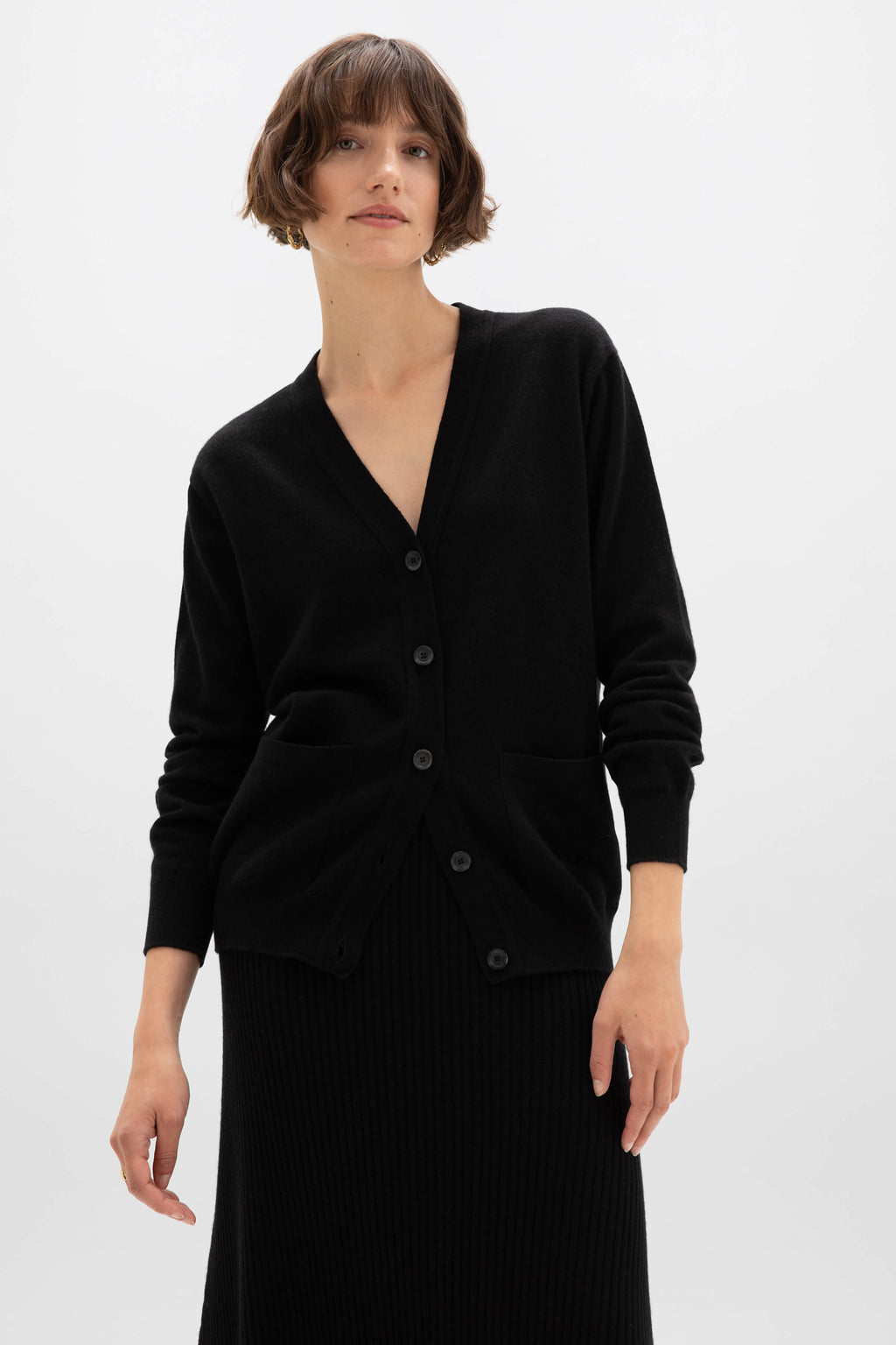 Black Cashmere Boyfriend Cardigan