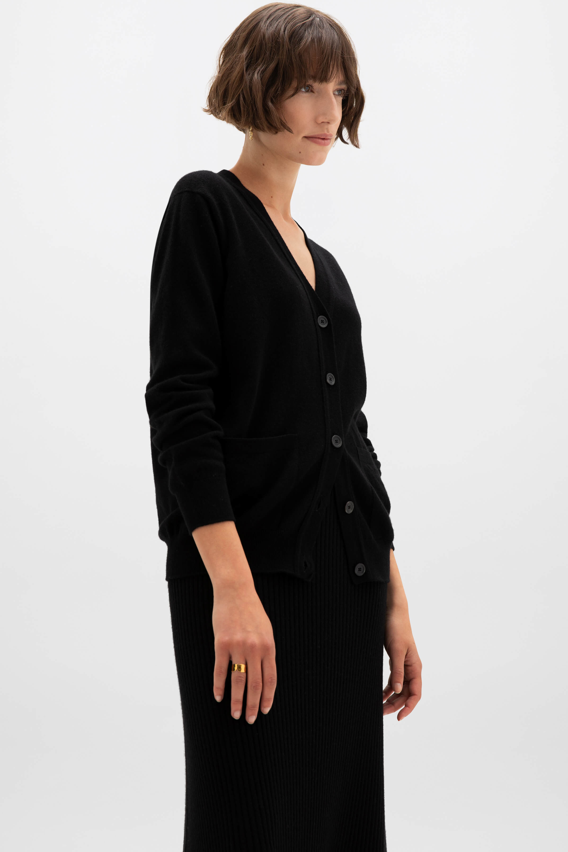 Black Cashmere Boyfriend Cardigan