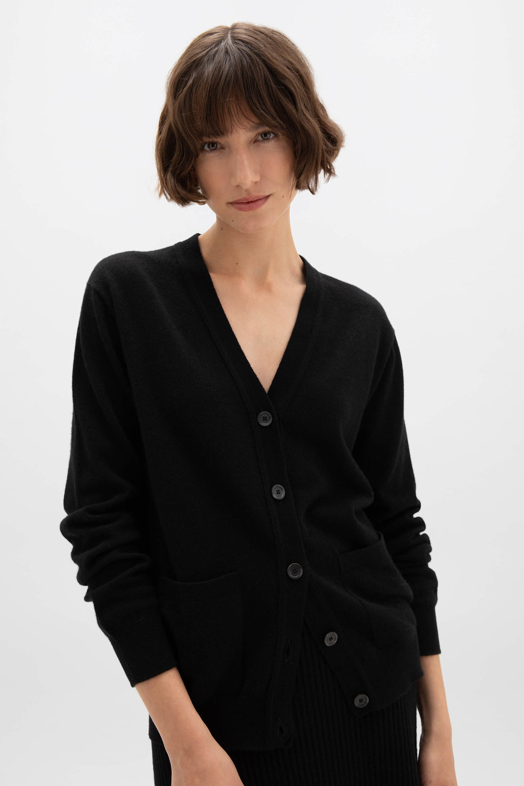 Black Cashmere Boyfriend Cardigan