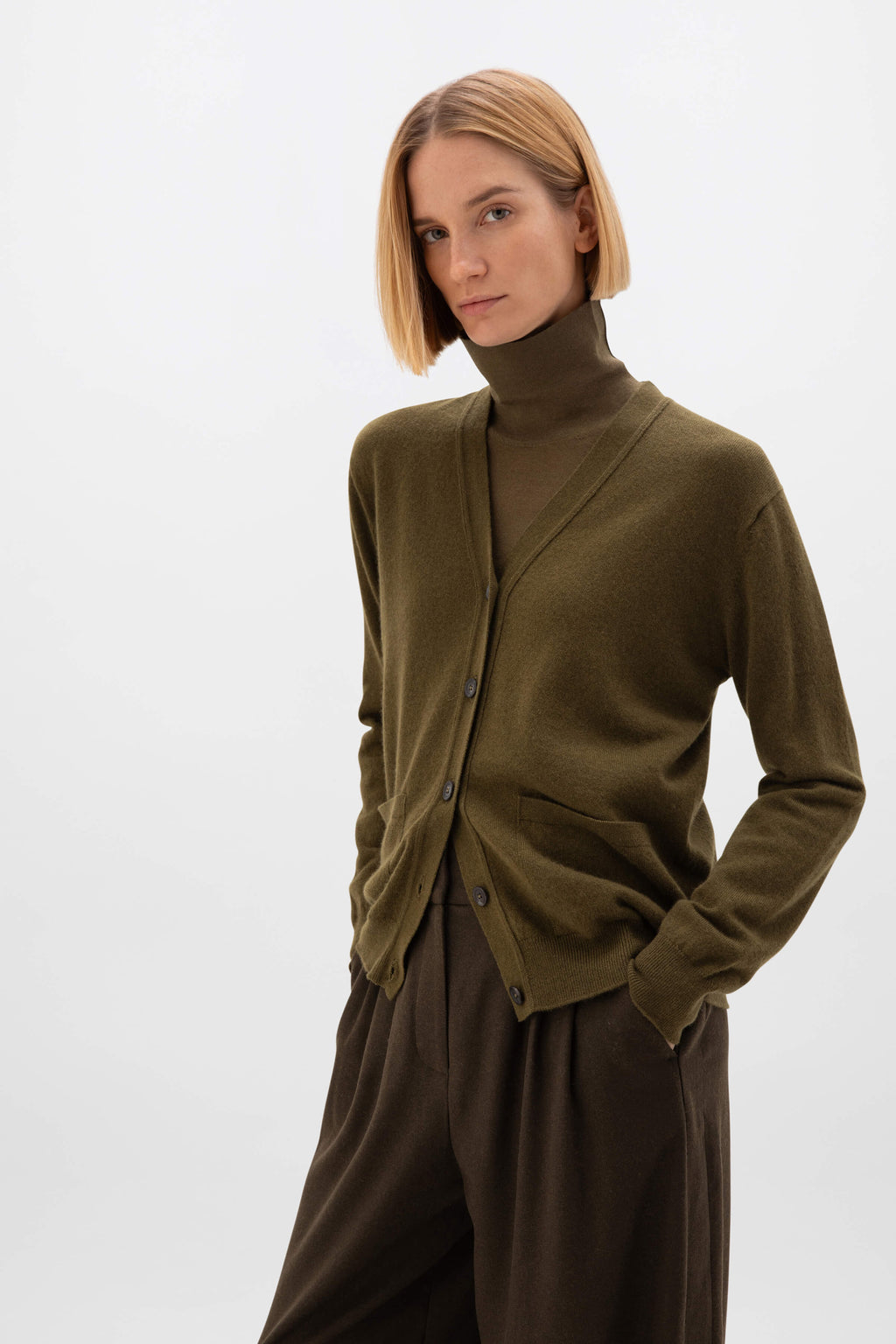 Cashmere Boyfriend Olive Green Cardigan