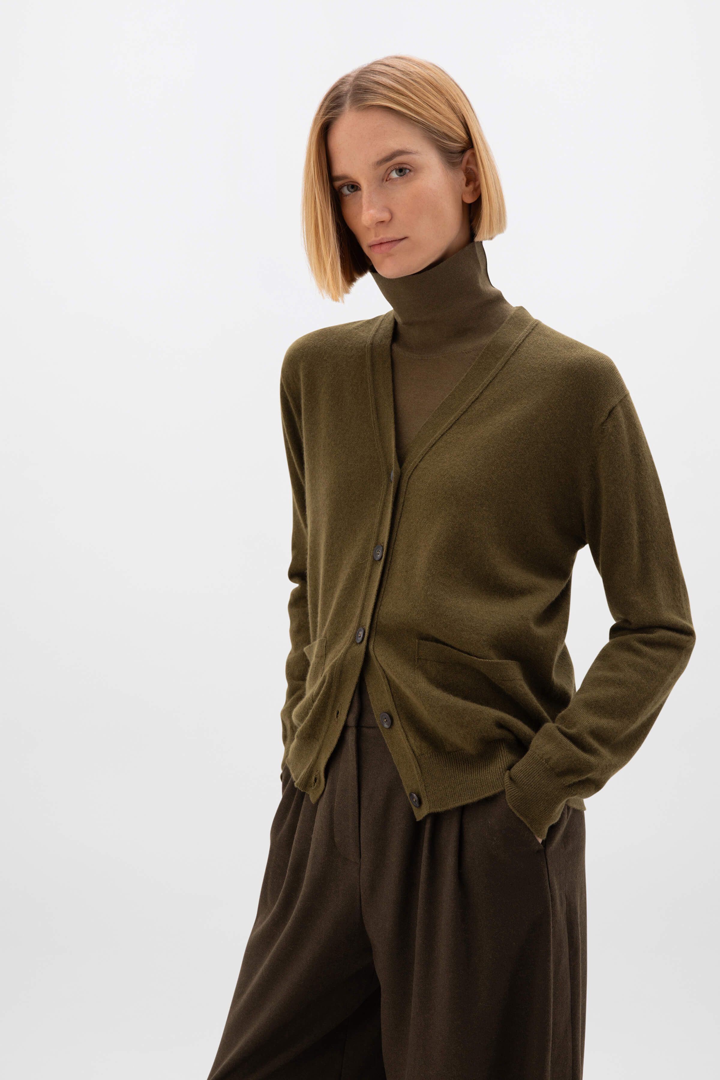 Cashmere Boyfriend Olive Green Cardigan