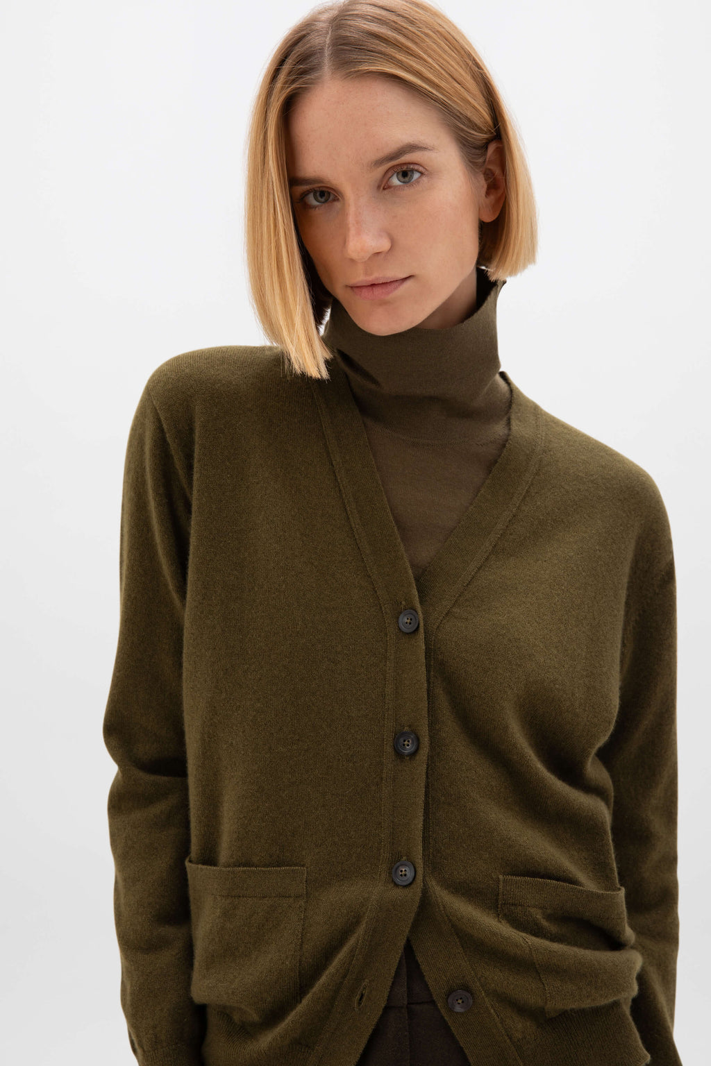 Cashmere Boyfriend Olive Green Cardigan