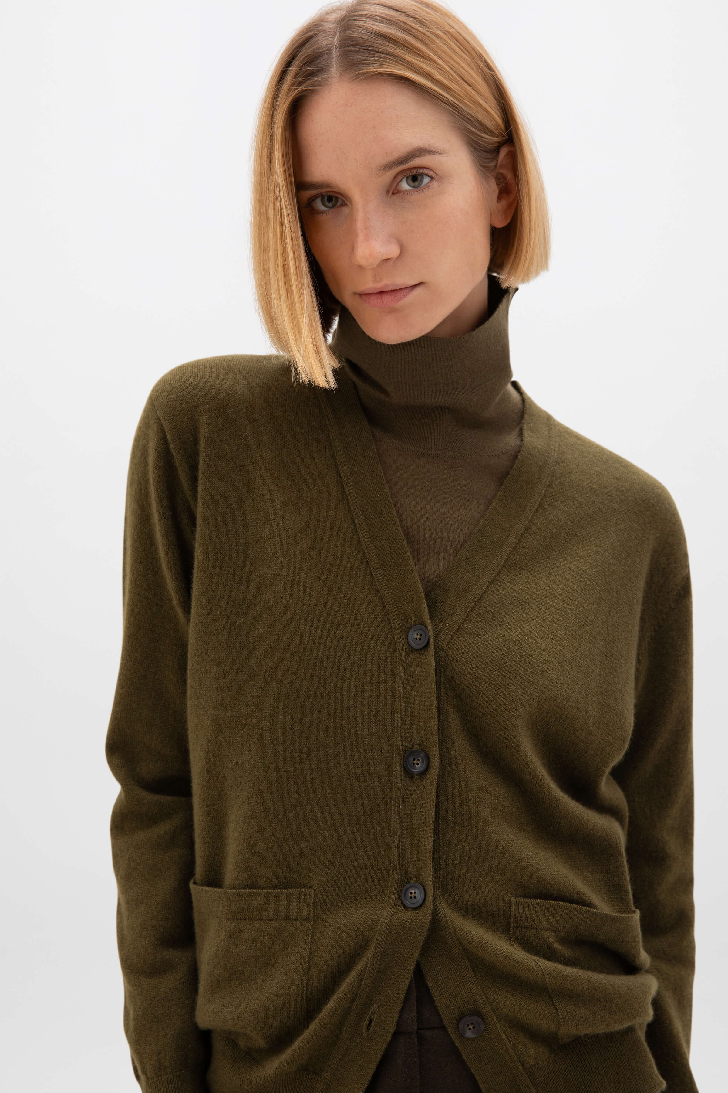 Cashmere Boyfriend Olive Green Cardigan