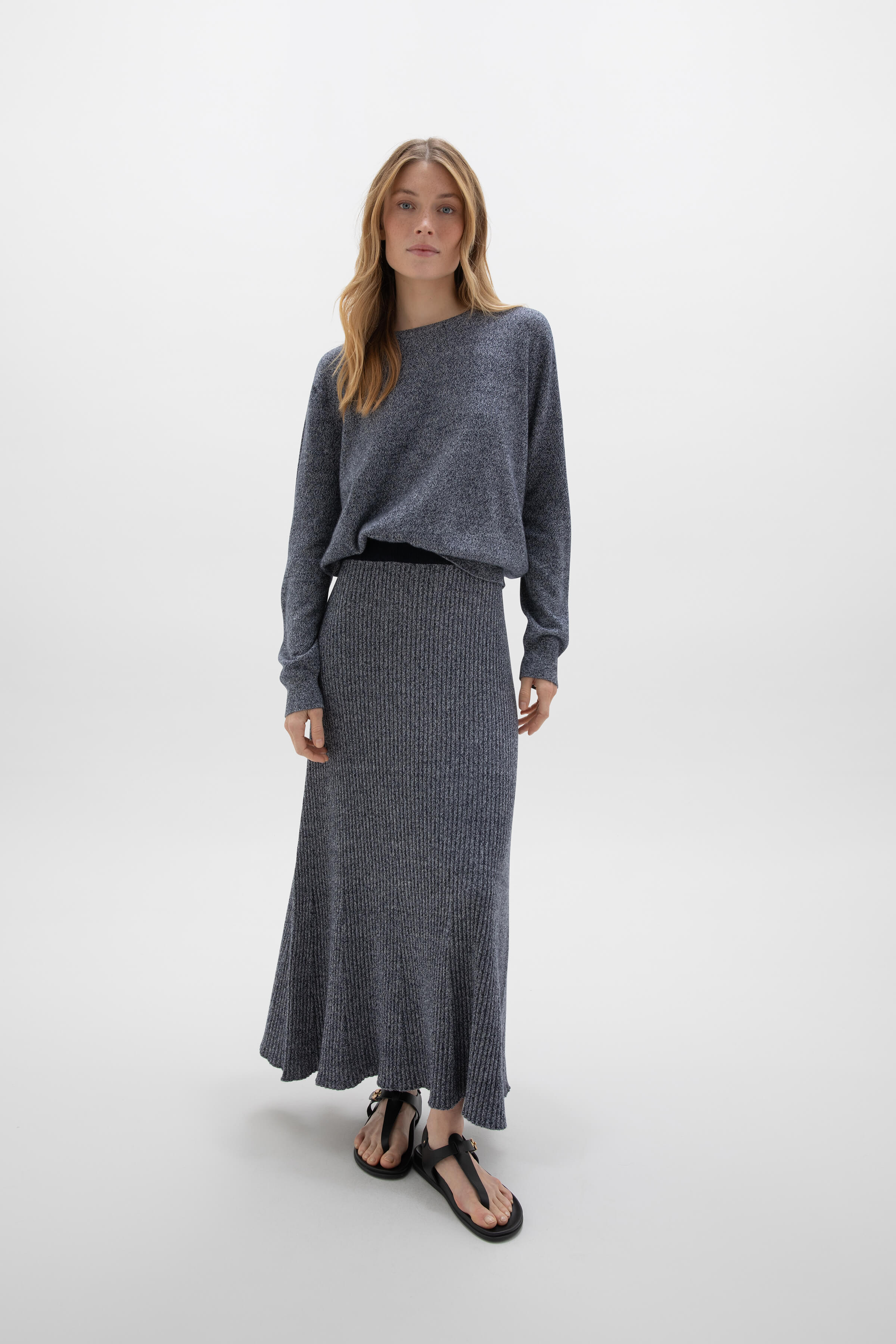 Navy Marl Cashmere Round Neck Jumper