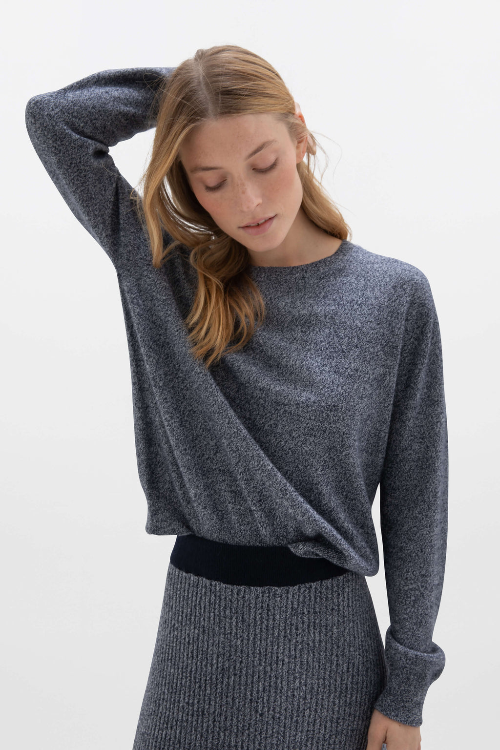 Navy Marl Cashmere Round Neck Jumper