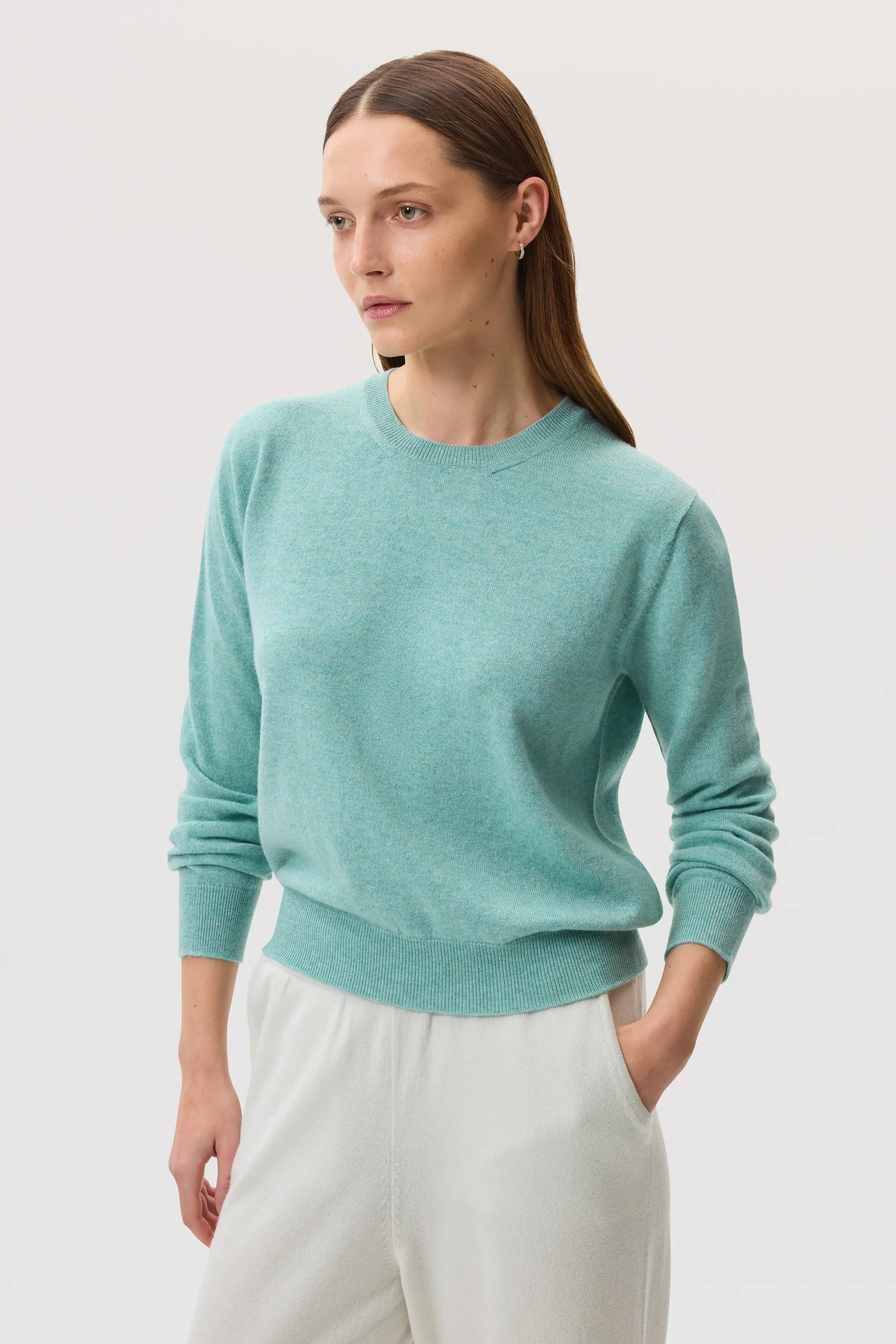 Classic Cashmere Round Neck Green Jumper
