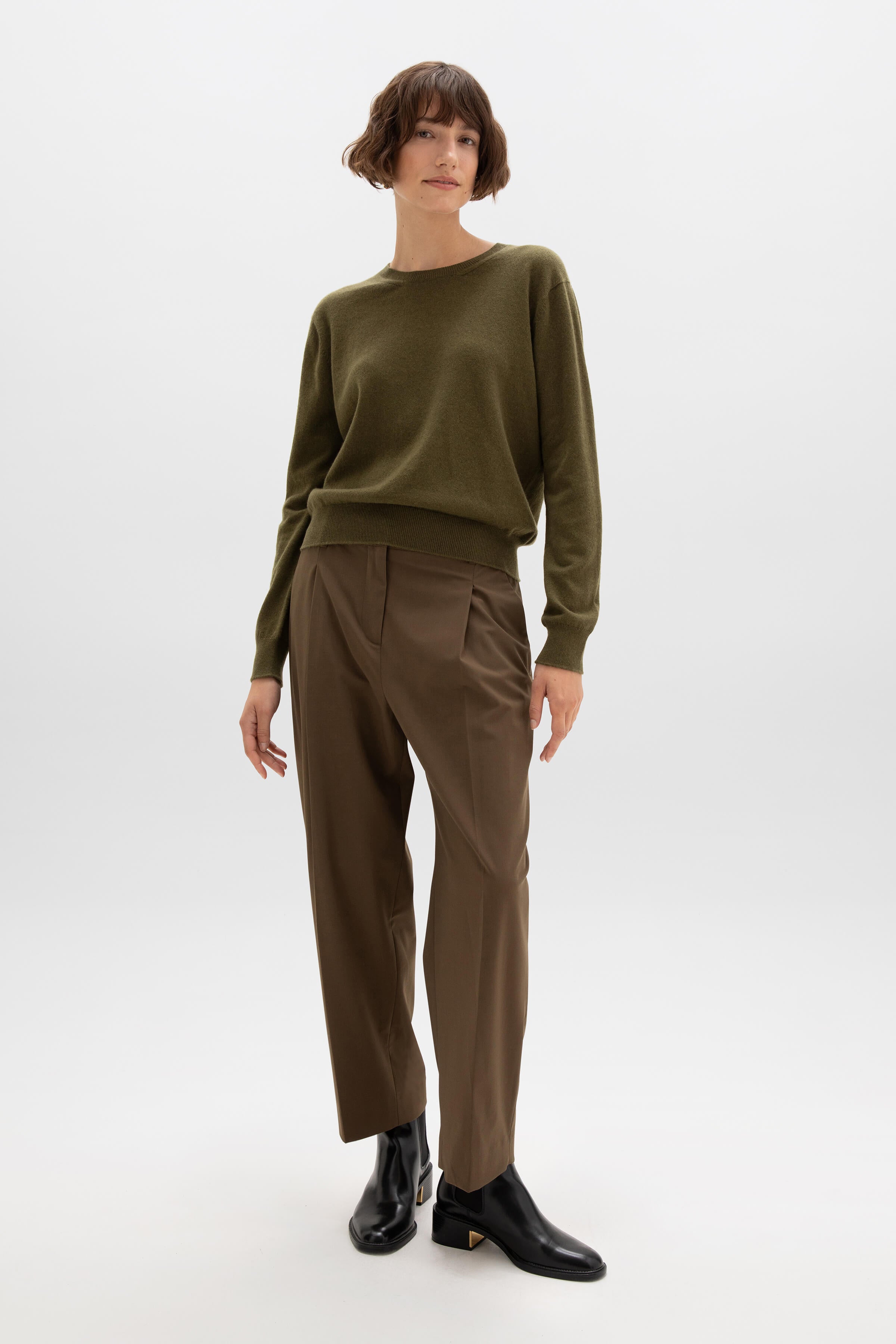 Cashmere Olive Green Round Neck Jumper