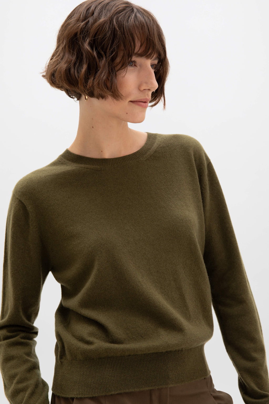 Cashmere Olive Green Round Neck Jumper