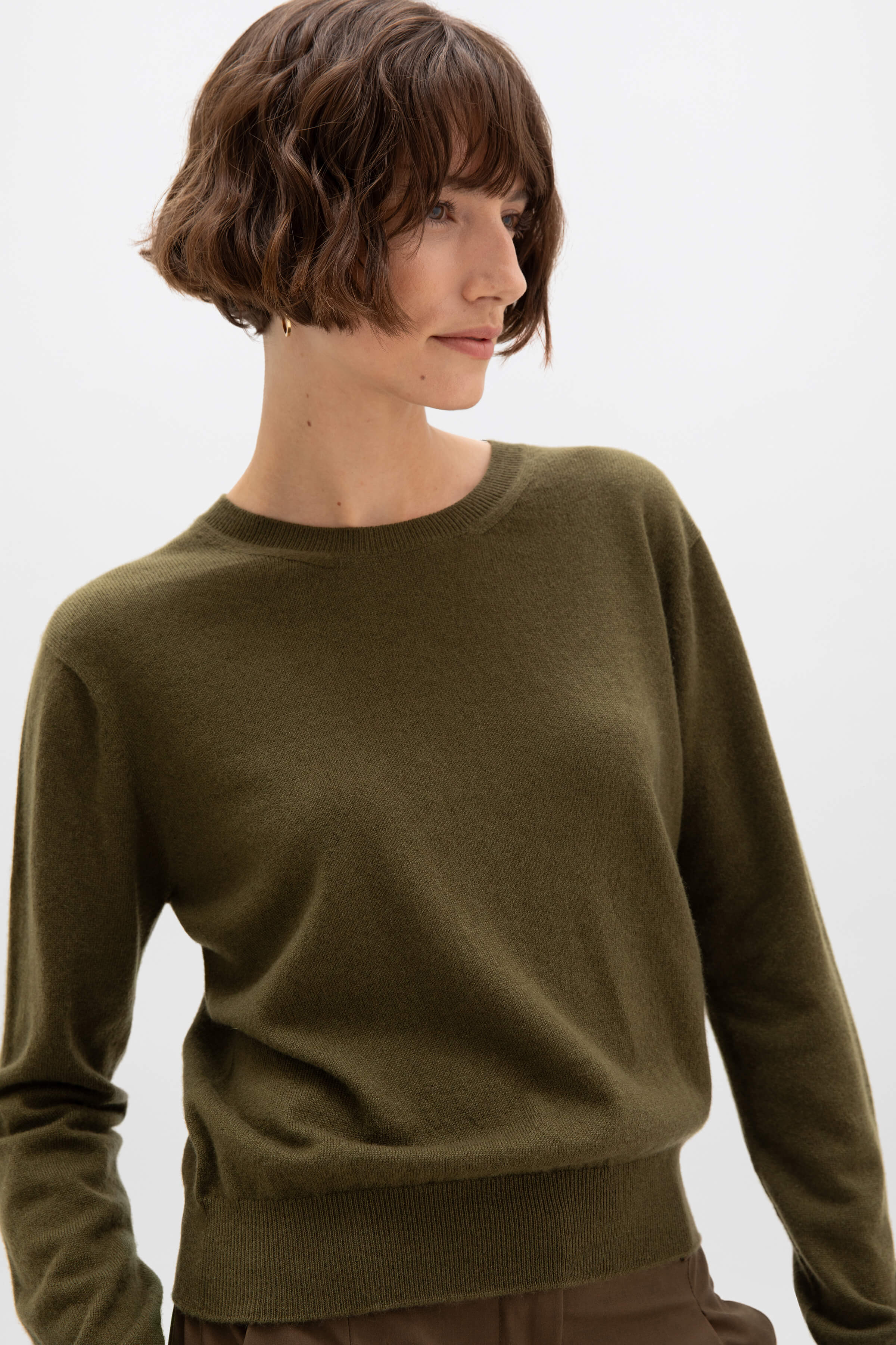 Cashmere Olive Green Round Neck Jumper
