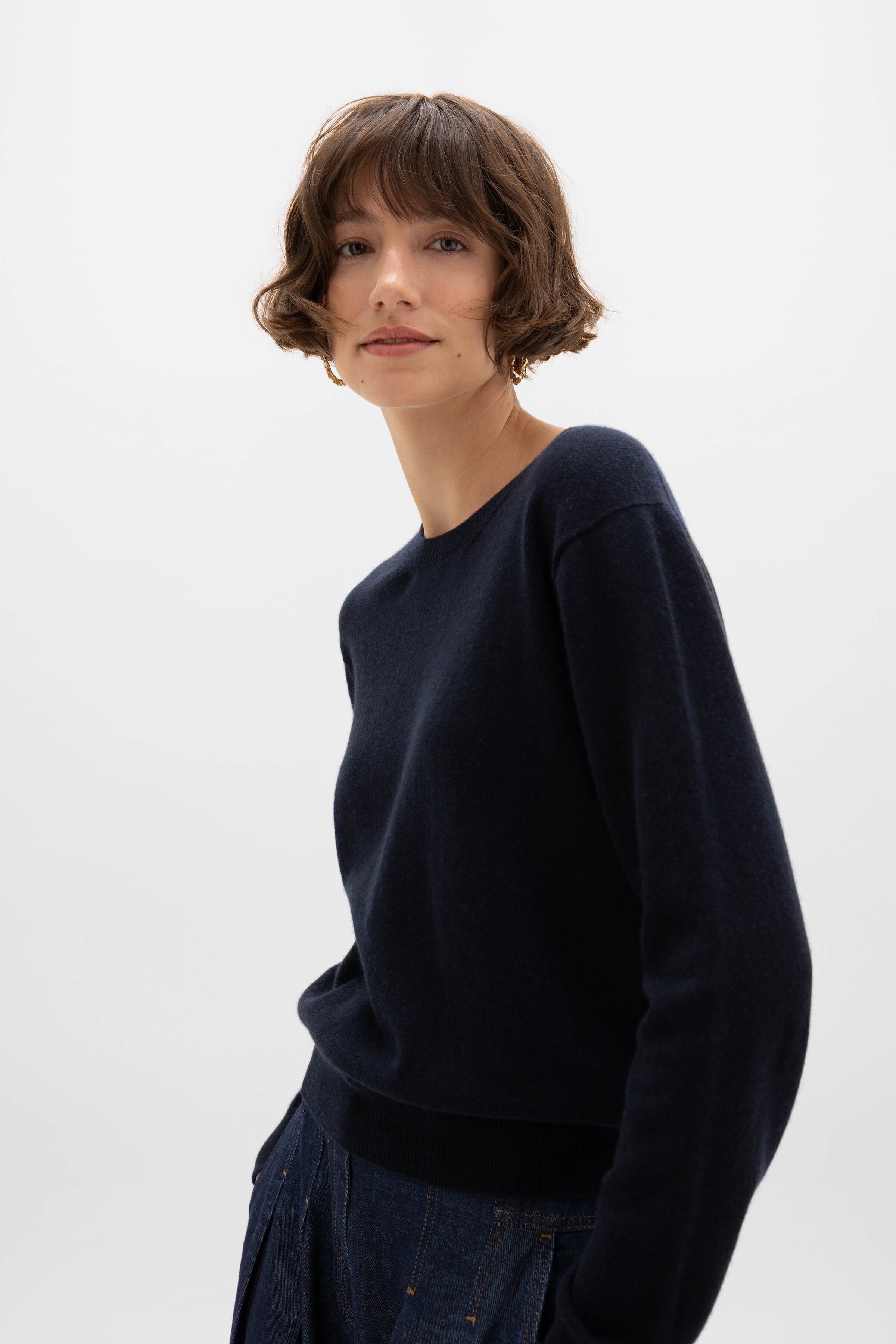 Classic Cashmere Dark Navy Round Neck Jumper