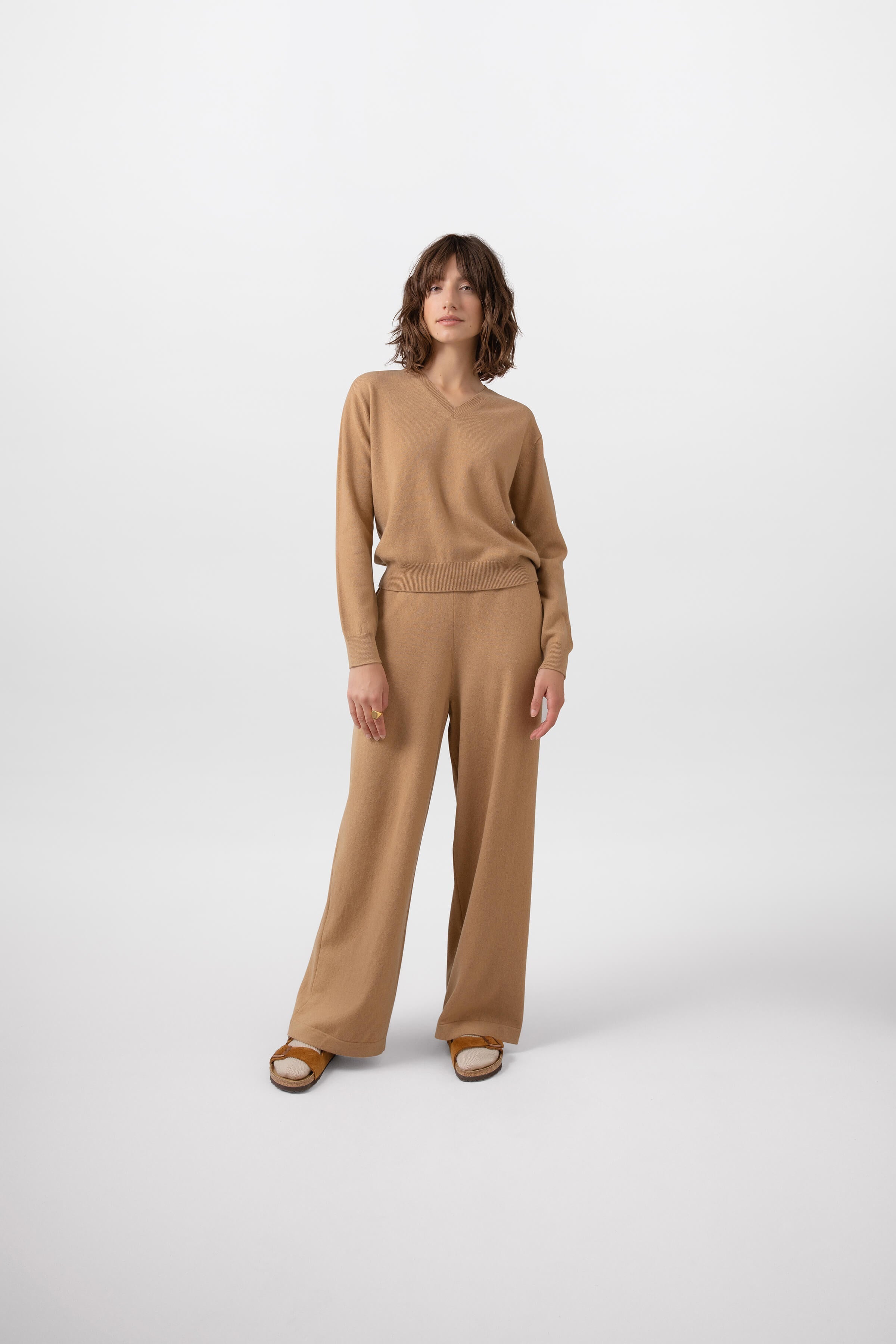 Wide Leg Camel Cashmere Culottes