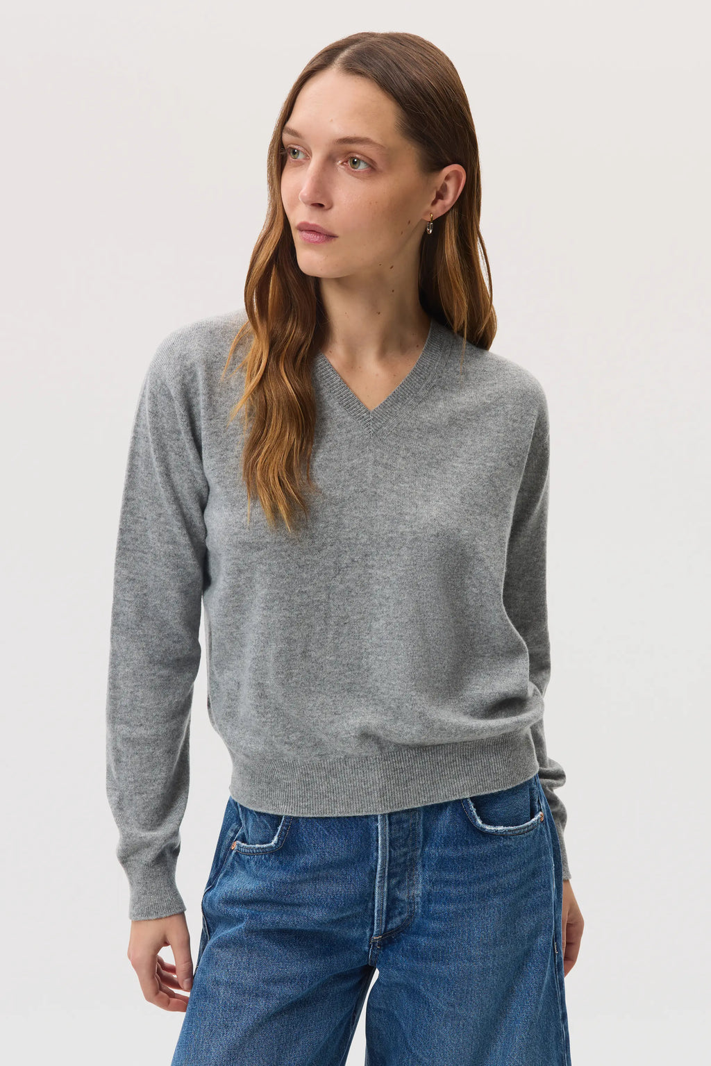 Classic Cashmere Grey V Neck Jumper