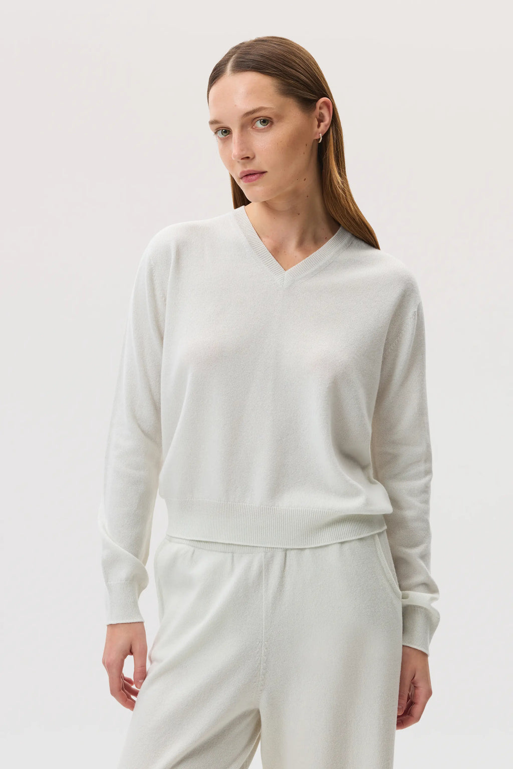Cashmere White V Neck Jumper