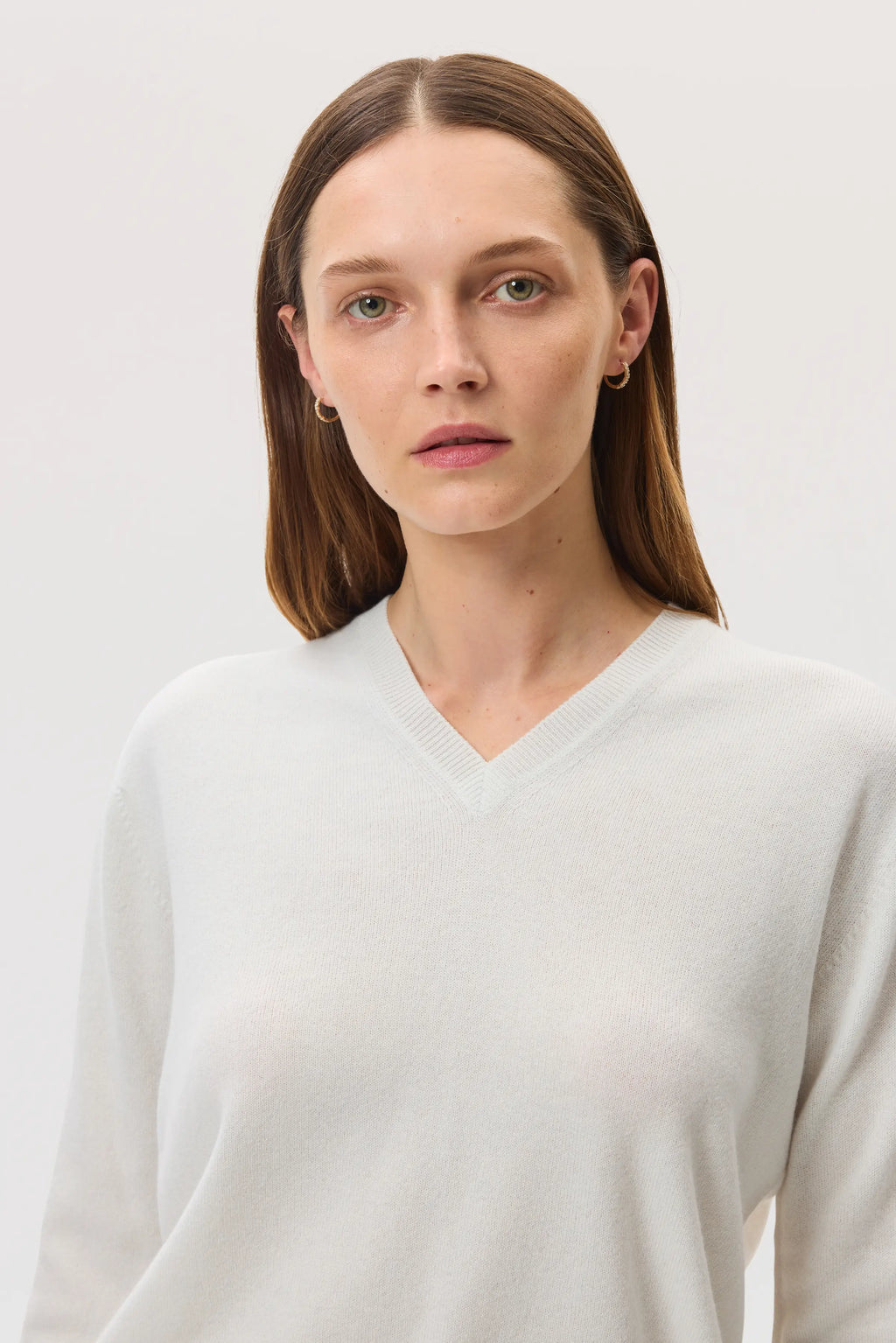Cashmere White V Neck Jumper