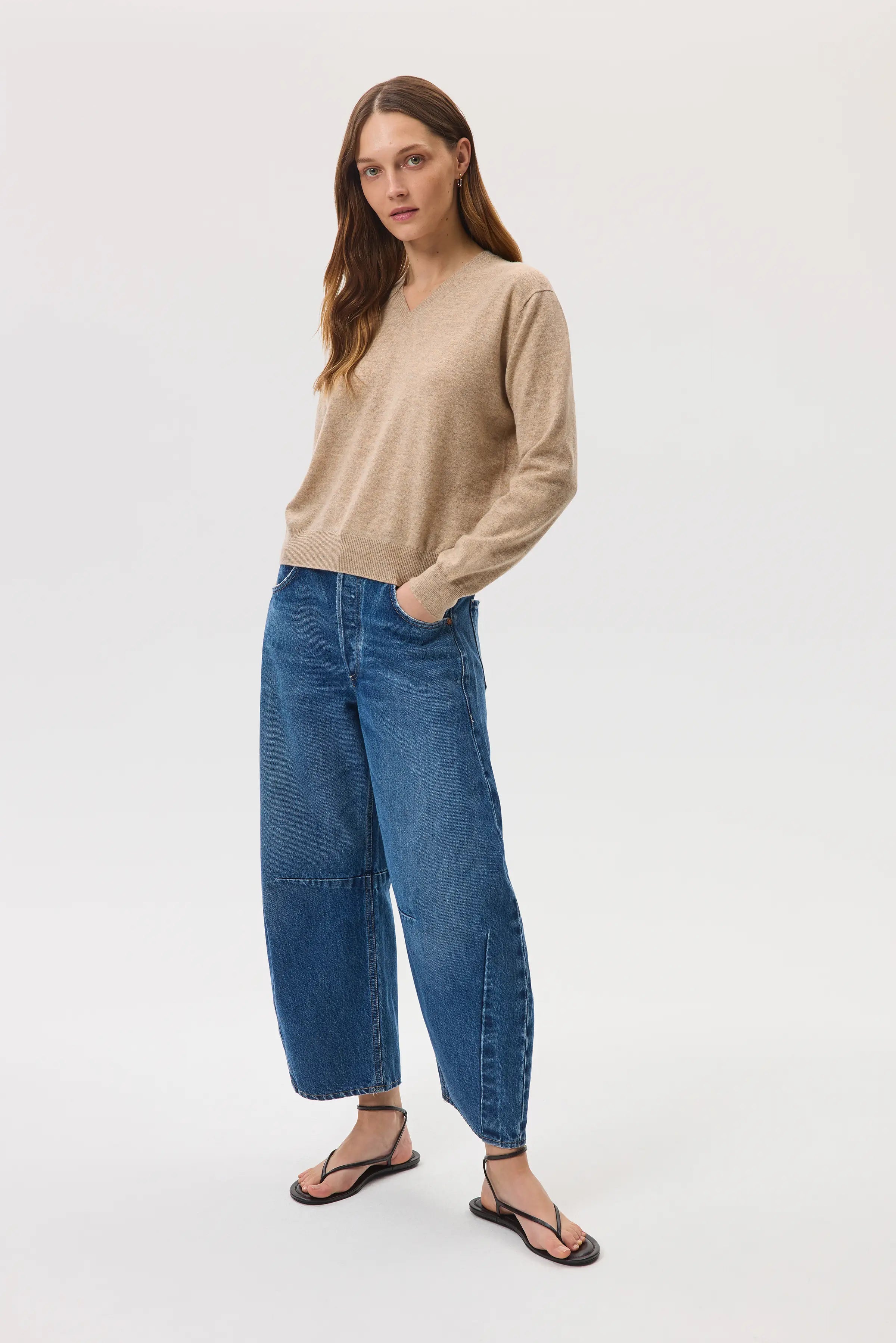Classic Natural Cashmere V Neck Jumper