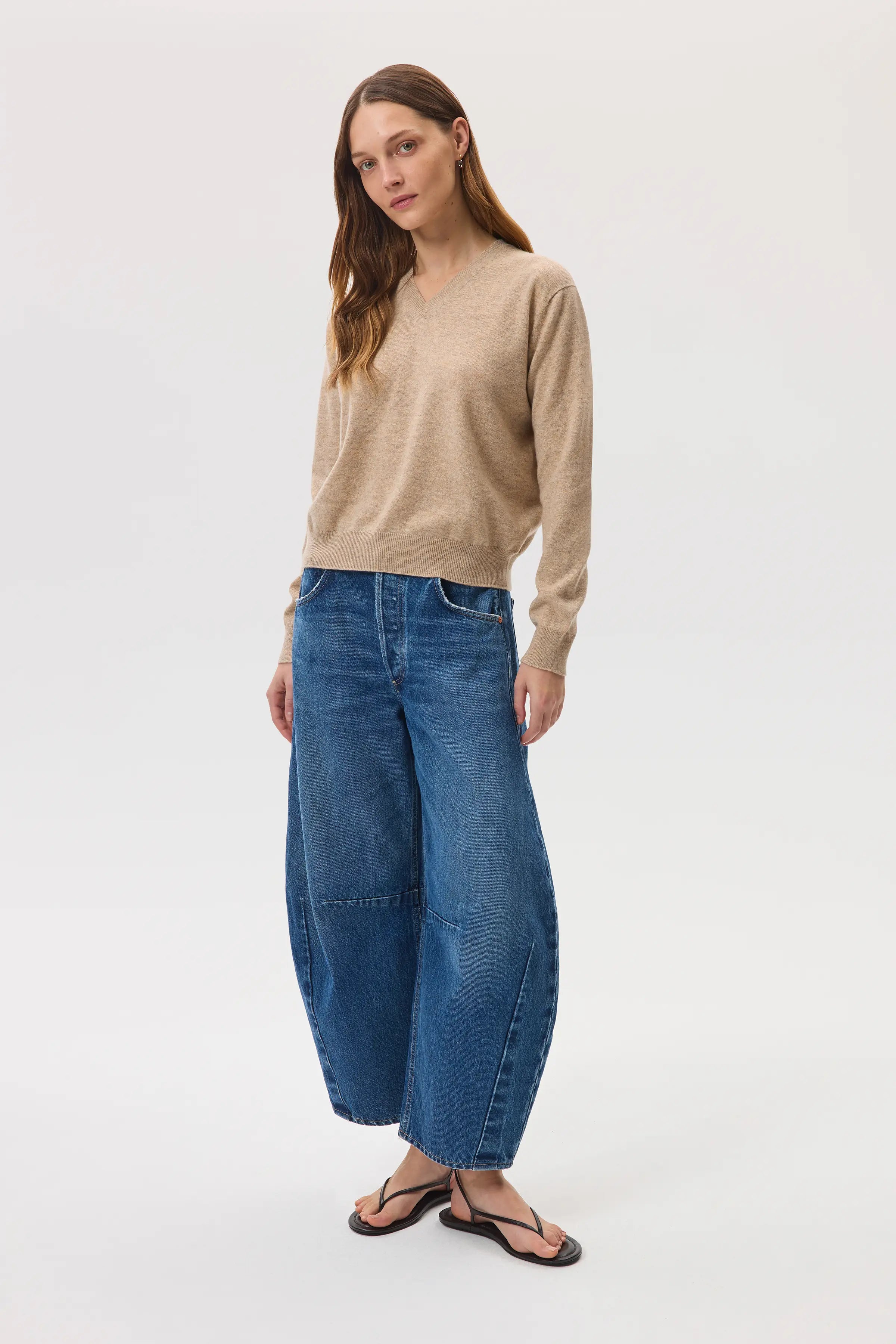 Classic Natural Cashmere V Neck Jumper