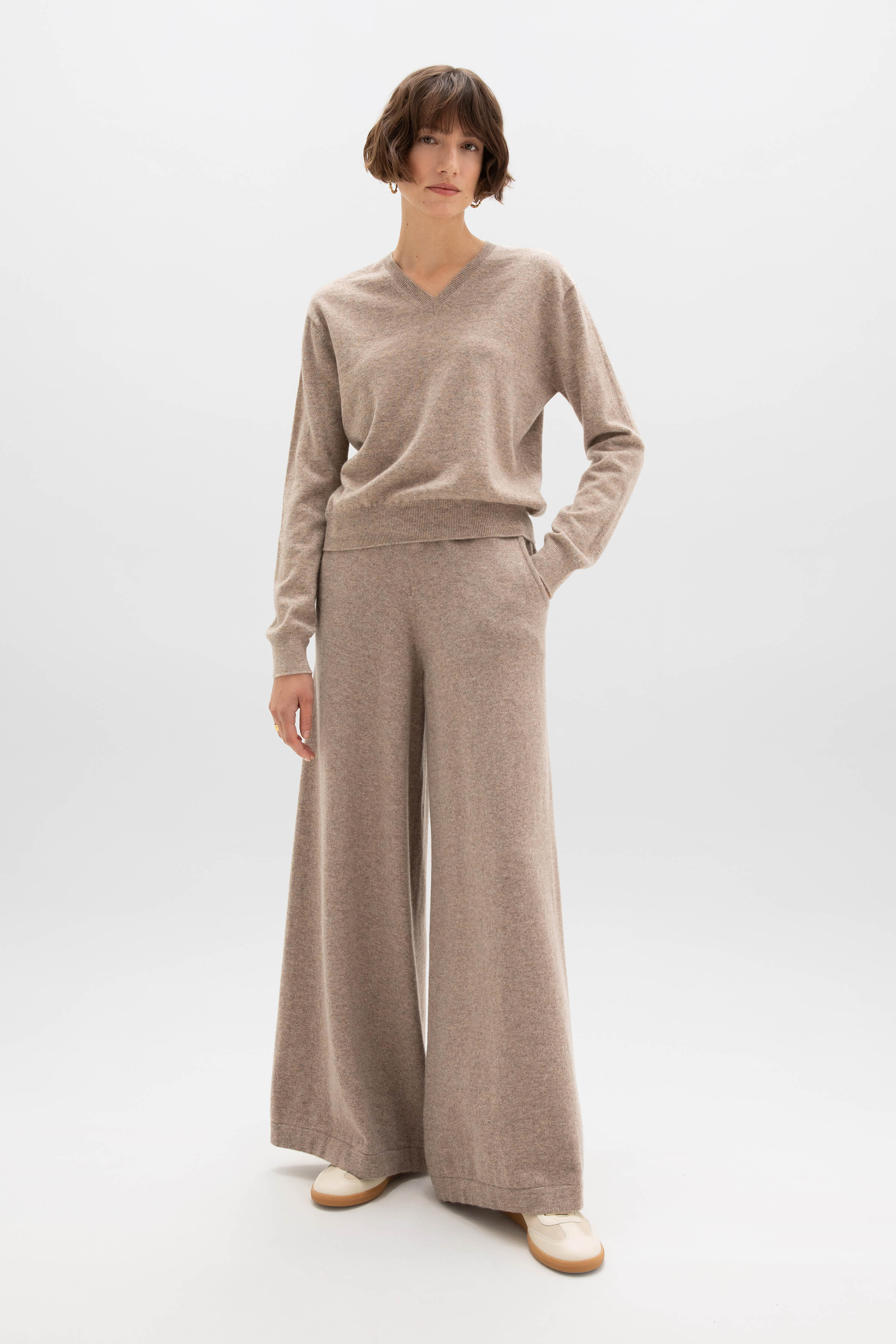 Cashmere Light Brown V Neck Jumper