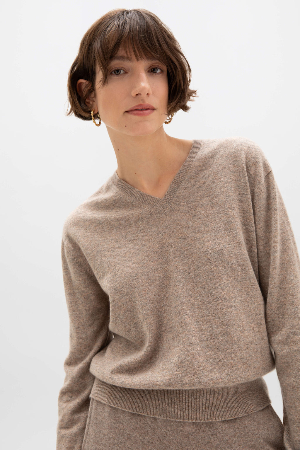Cashmere Light Brown V Neck Jumper