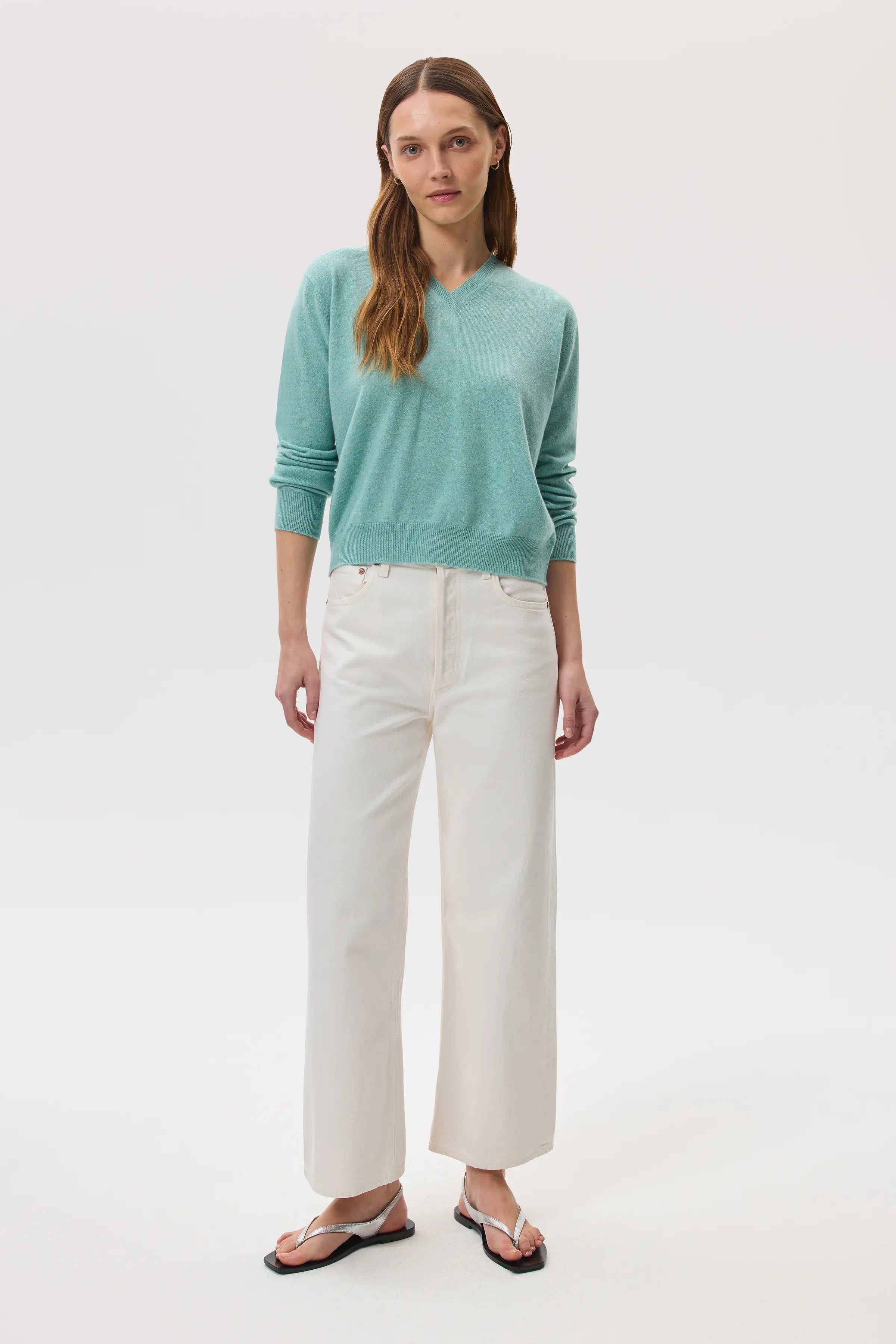 Classic Green Cashmere V Neck Jumper