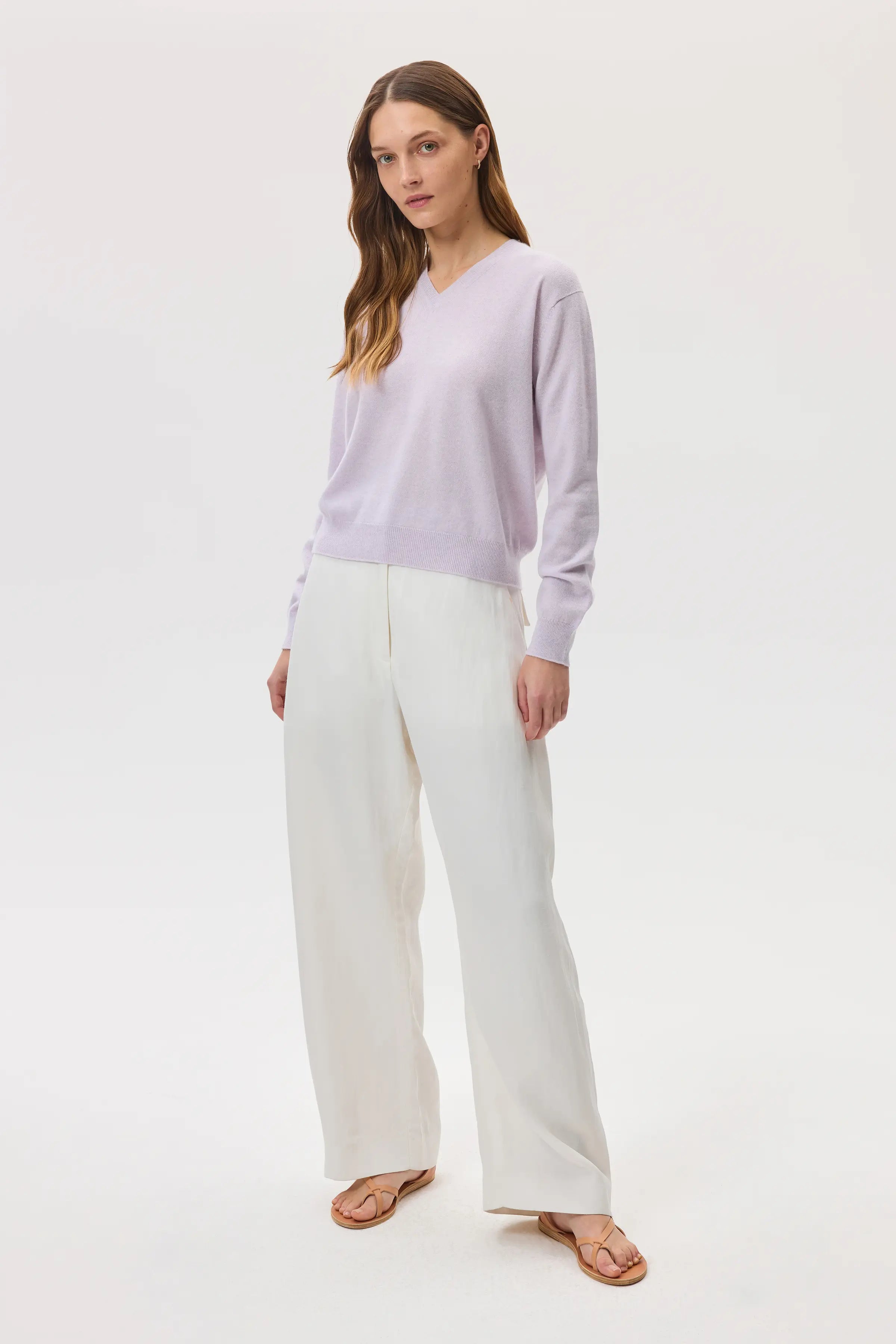 Classic Cashmere V Neck Light Purple Jumper