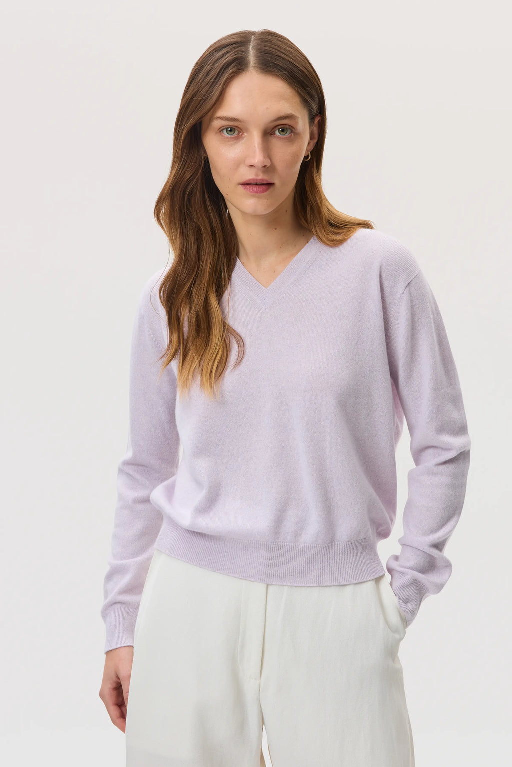 Classic Cashmere V Neck Light Purple Jumper