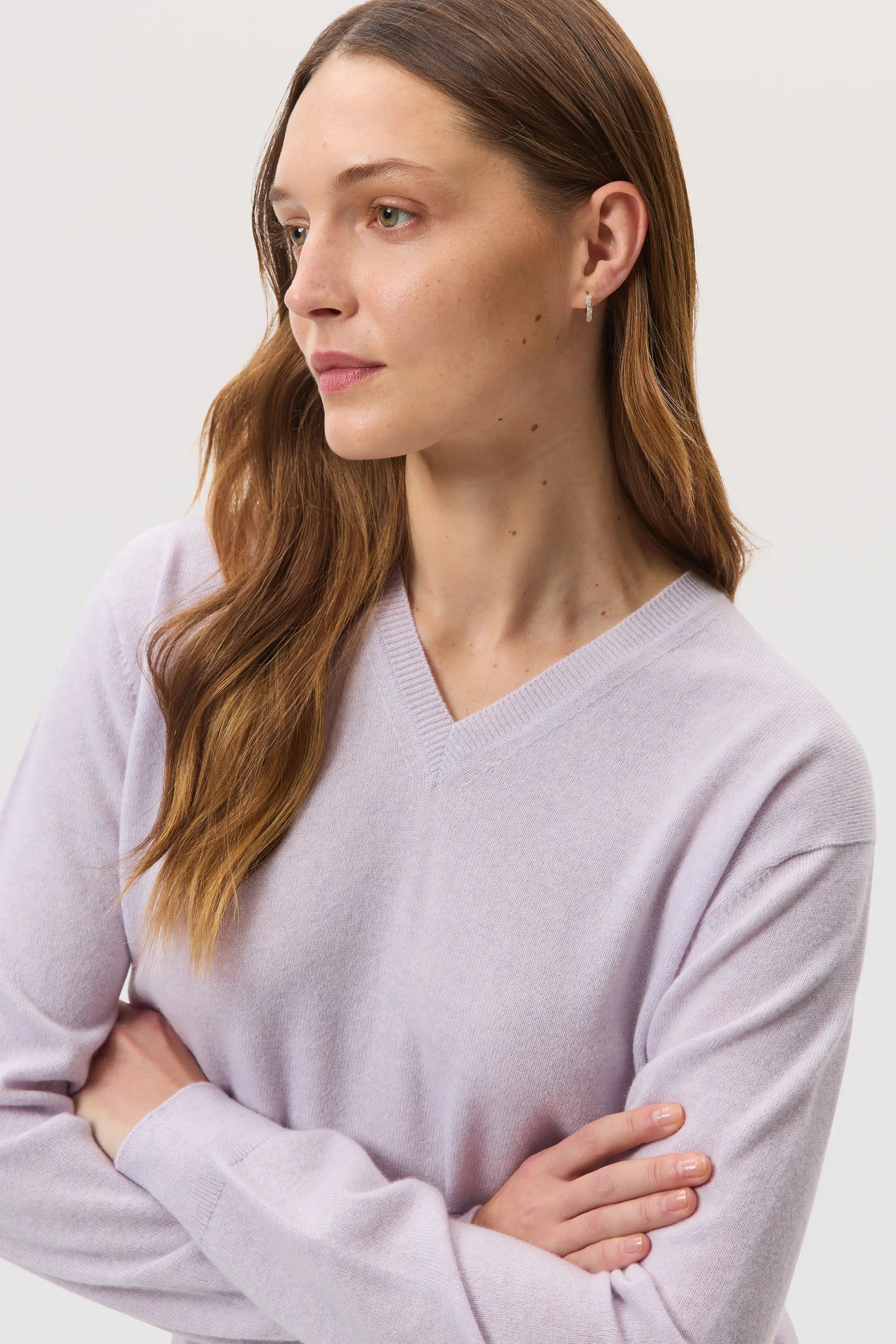 Classic Cashmere V Neck Light Purple Jumper