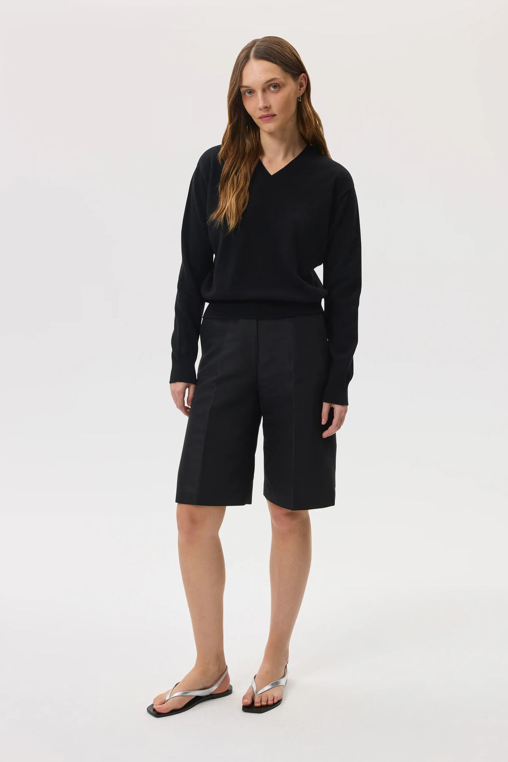 Classic Black Cashmere V Neck Jumper