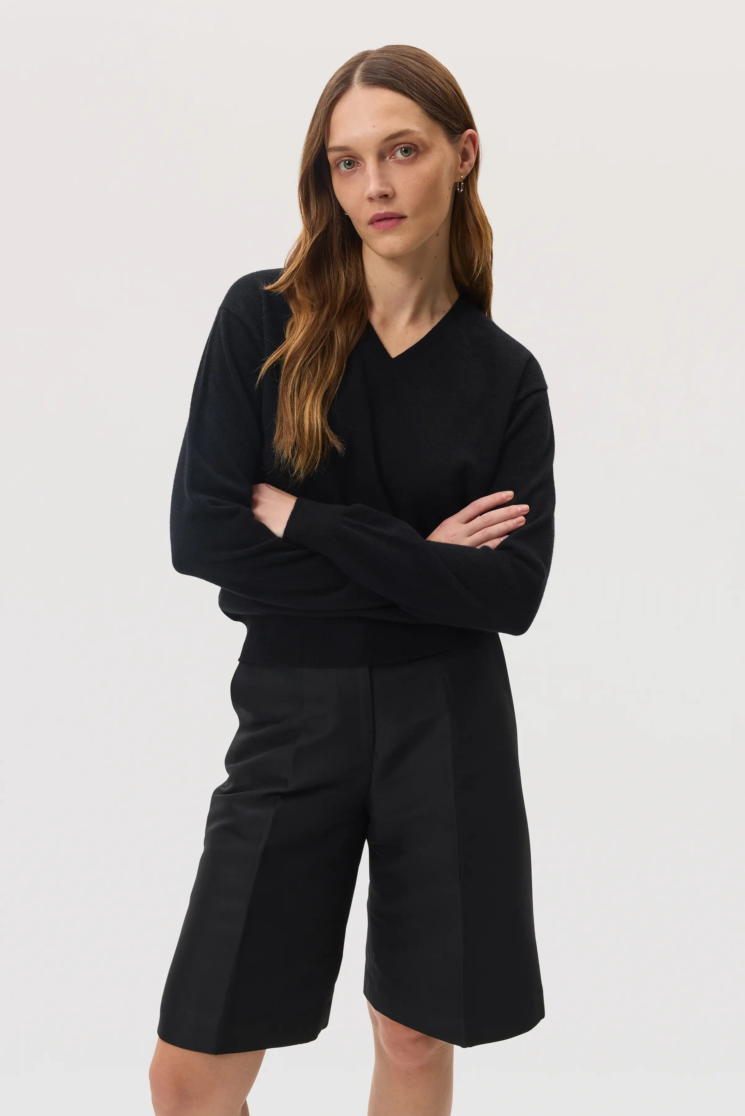 Classic Black Cashmere V Neck Jumper