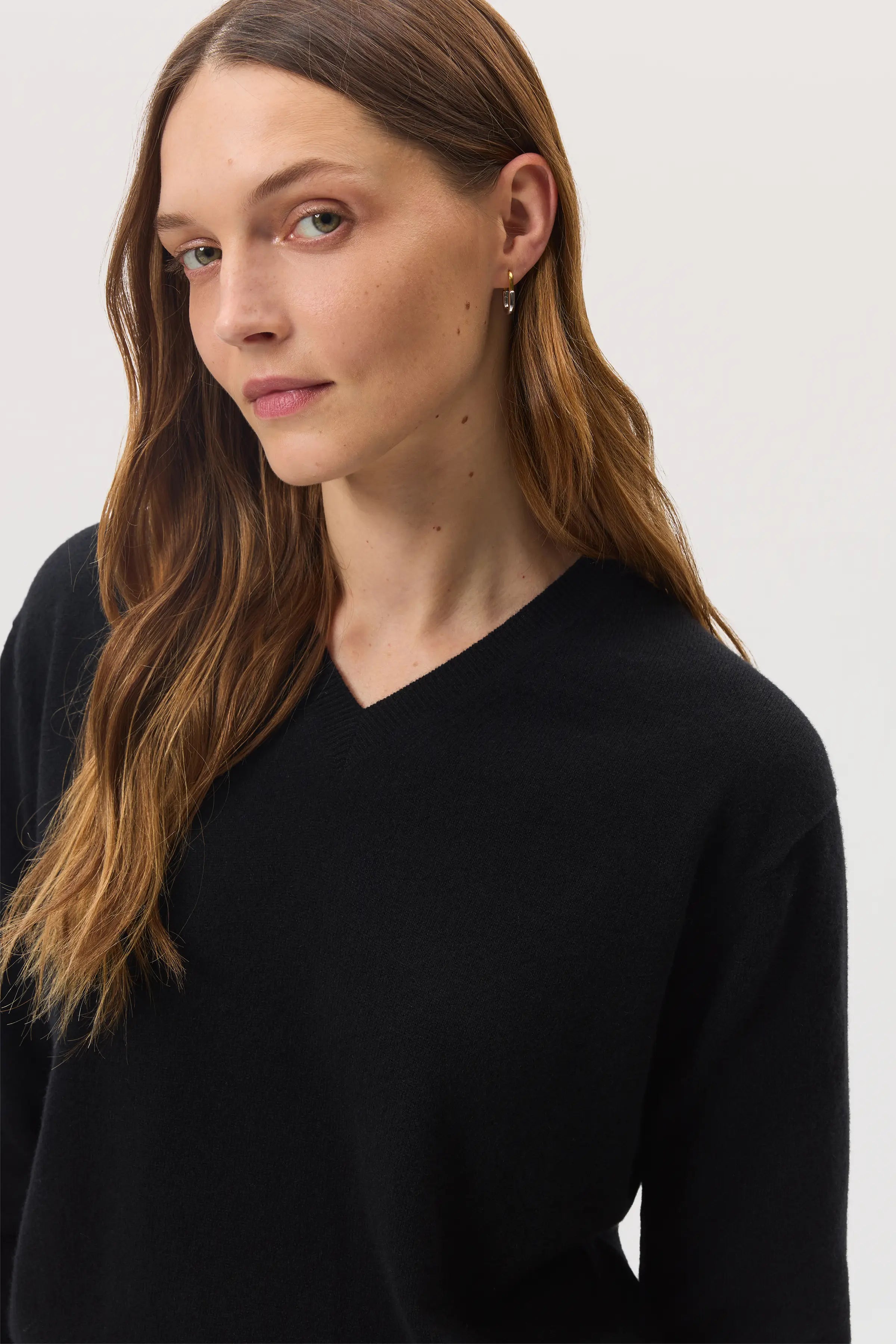 Classic Black Cashmere V Neck Jumper