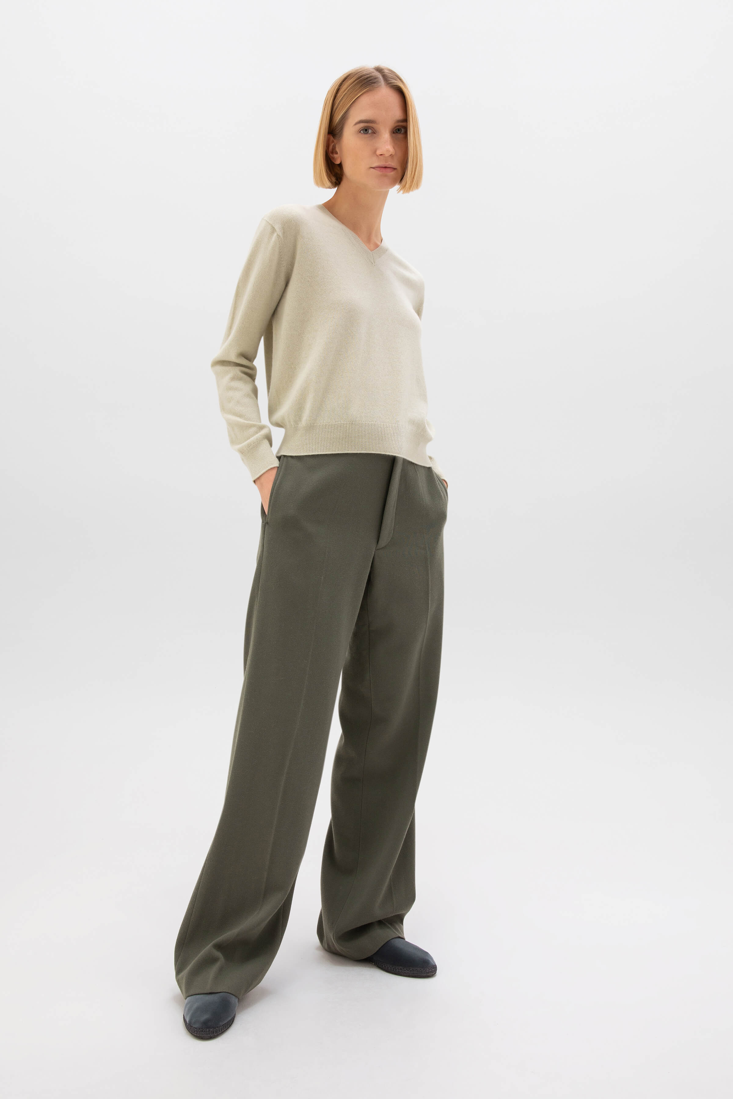 Light Green Cashmere V Neck Jumper
