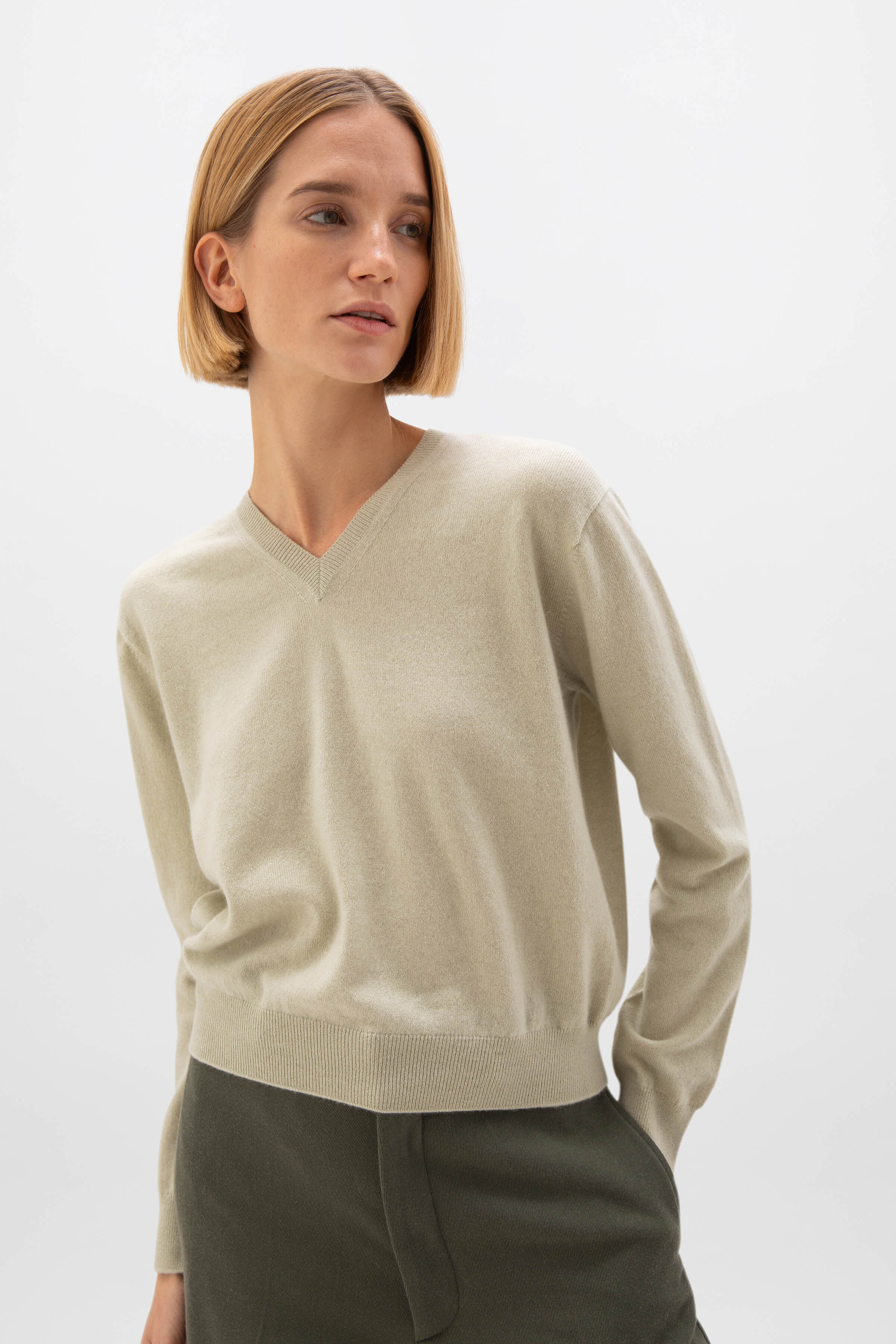 Light Green Cashmere V Neck Jumper