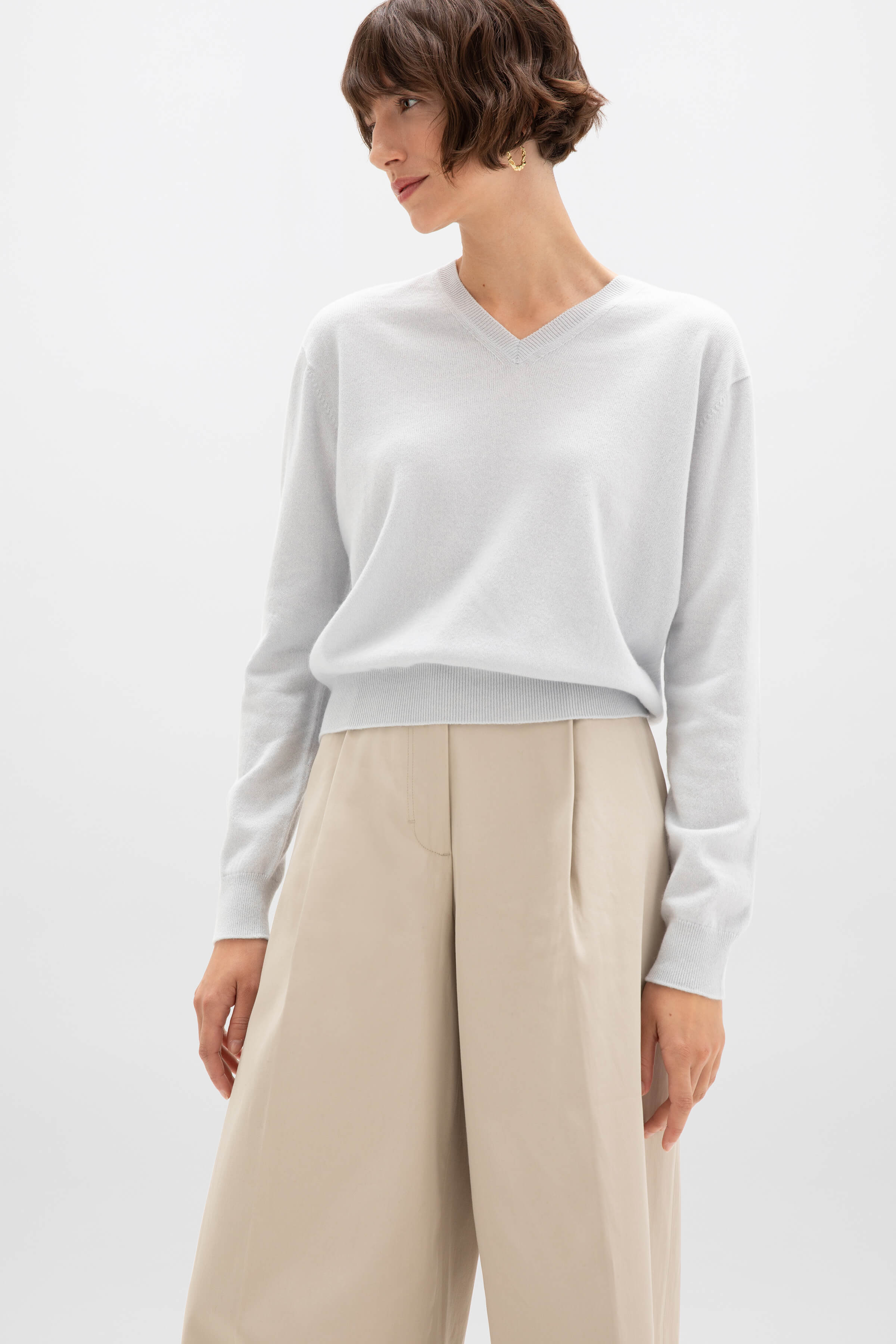 Light Blue Cashmere V Neck Jumper